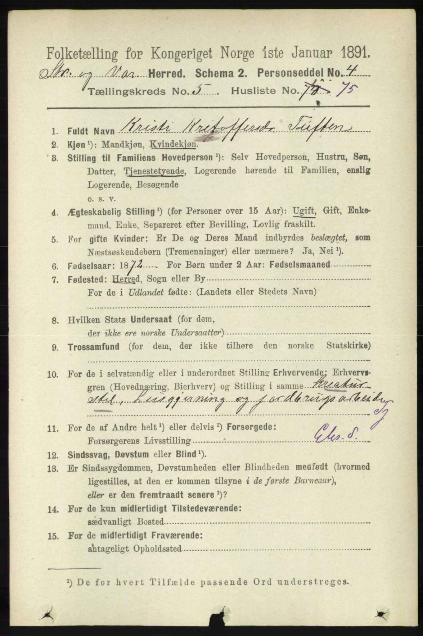 RA, 1891 census for 1226 Strandebarm og Varaldsøy, 1891, p. 2288