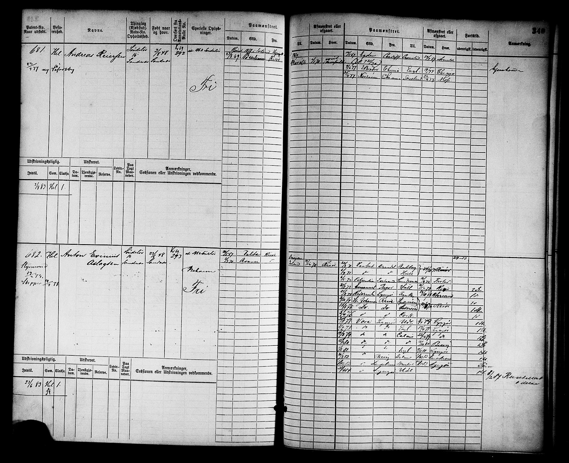 Risør mønstringskrets, AV/SAK-2031-0010/F/Fb/L0002: Hovedrulle nr 1-766, Q-2, 1868-1878, p. 351