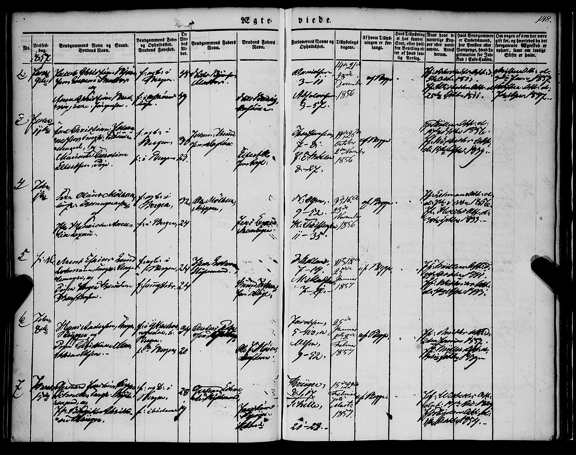 Nykirken Sokneprestembete, AV/SAB-A-77101/H/Haa/L0031: Parish register (official) no. D 1, 1834-1861, p. 148