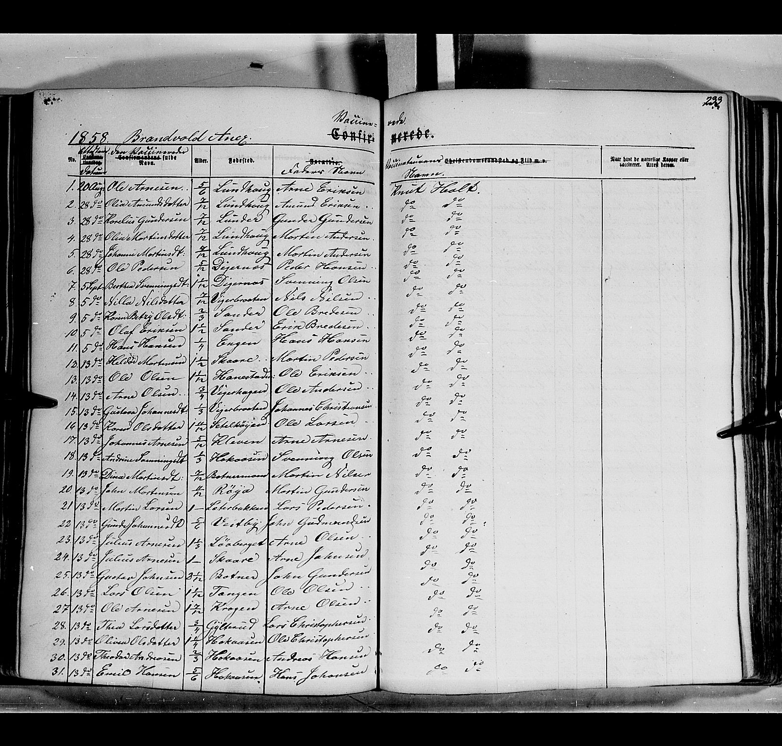 Grue prestekontor, AV/SAH-PREST-036/H/Ha/Haa/L0008: Parish register (official) no. 8, 1847-1858, p. 233