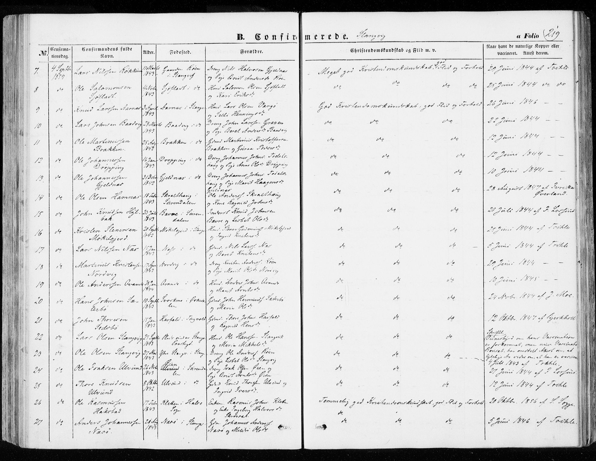 Ministerialprotokoller, klokkerbøker og fødselsregistre - Møre og Romsdal, SAT/A-1454/592/L1026: Parish register (official) no. 592A04, 1849-1867, p. 219