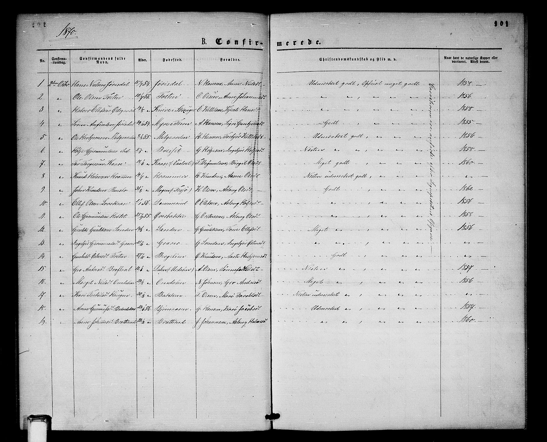 Gransherad kirkebøker, SAKO/A-267/G/Gb/L0002: Parish register (copy) no. II 2, 1860-1886, p. 101
