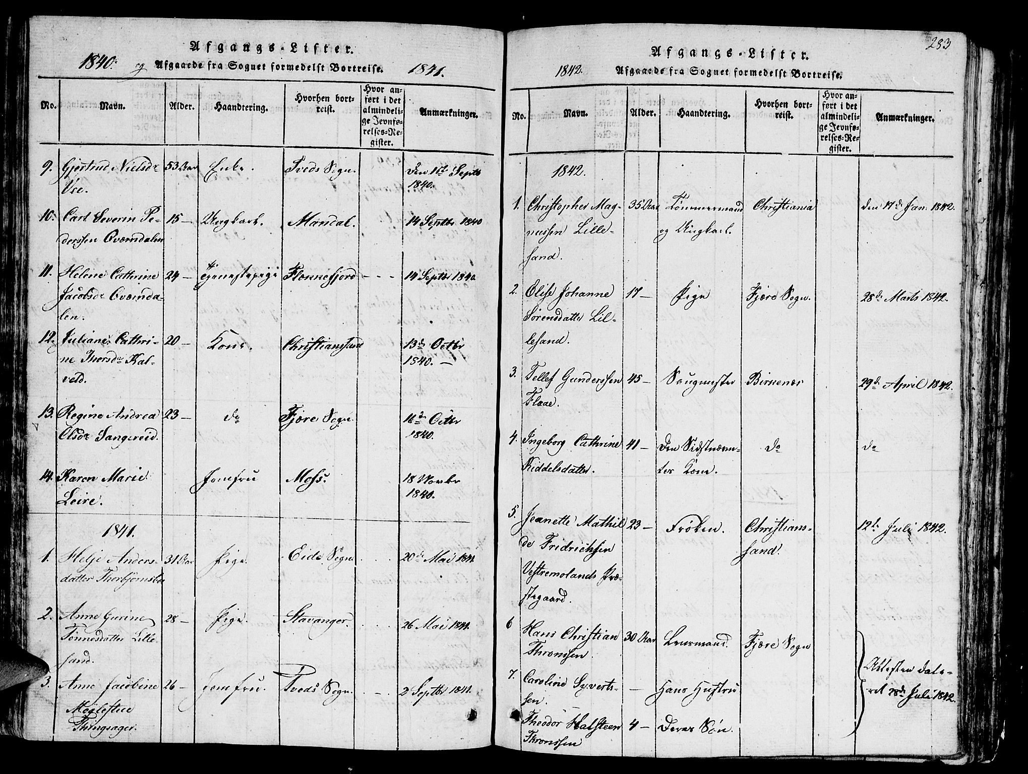 Vestre Moland sokneprestkontor, SAK/1111-0046/F/Fb/Fbb/L0001: Parish register (copy) no. B 1, 1816-1851, p. 283
