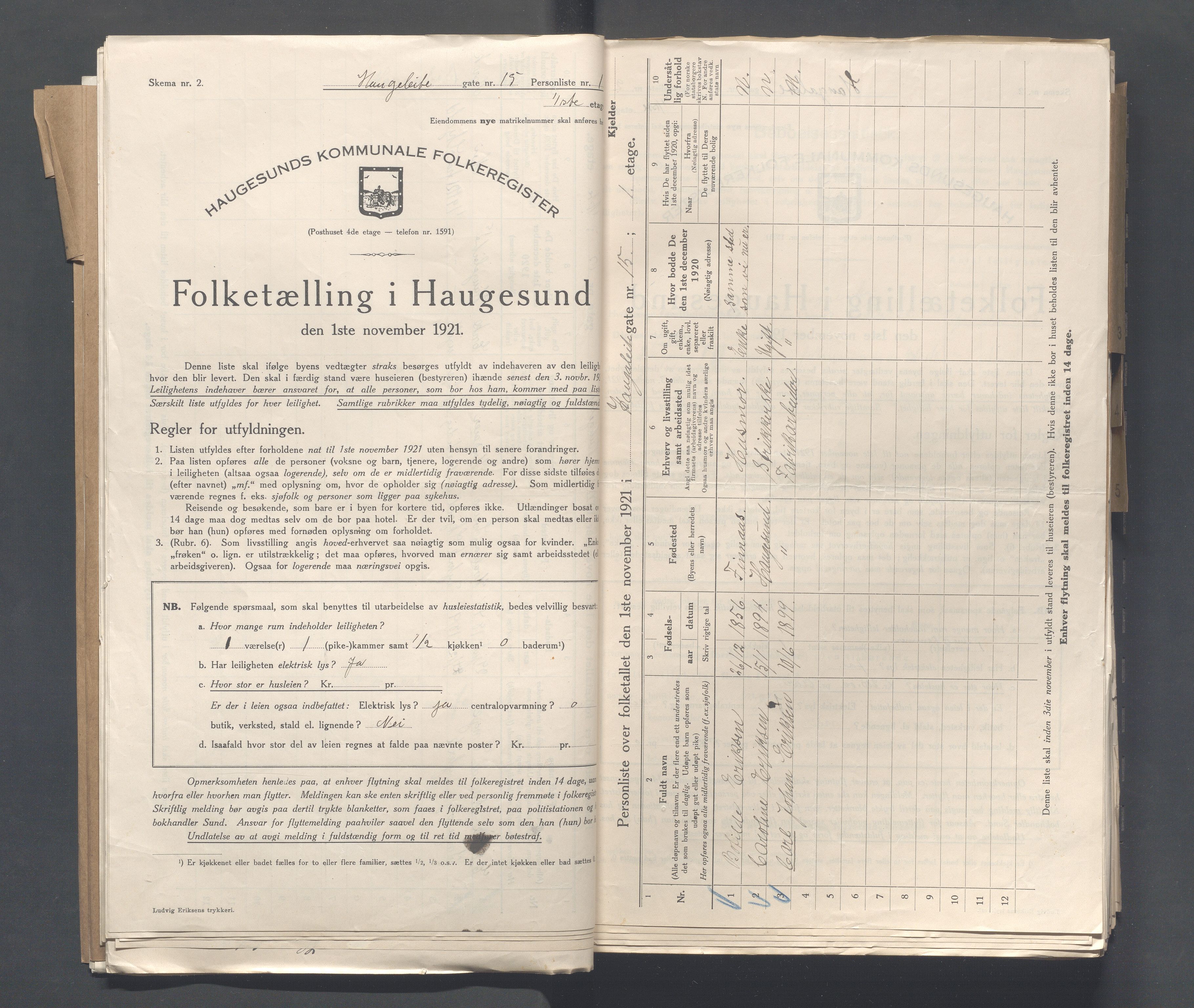 IKAR, Local census 1.11.1921 for Haugesund, 1921, p. 1888