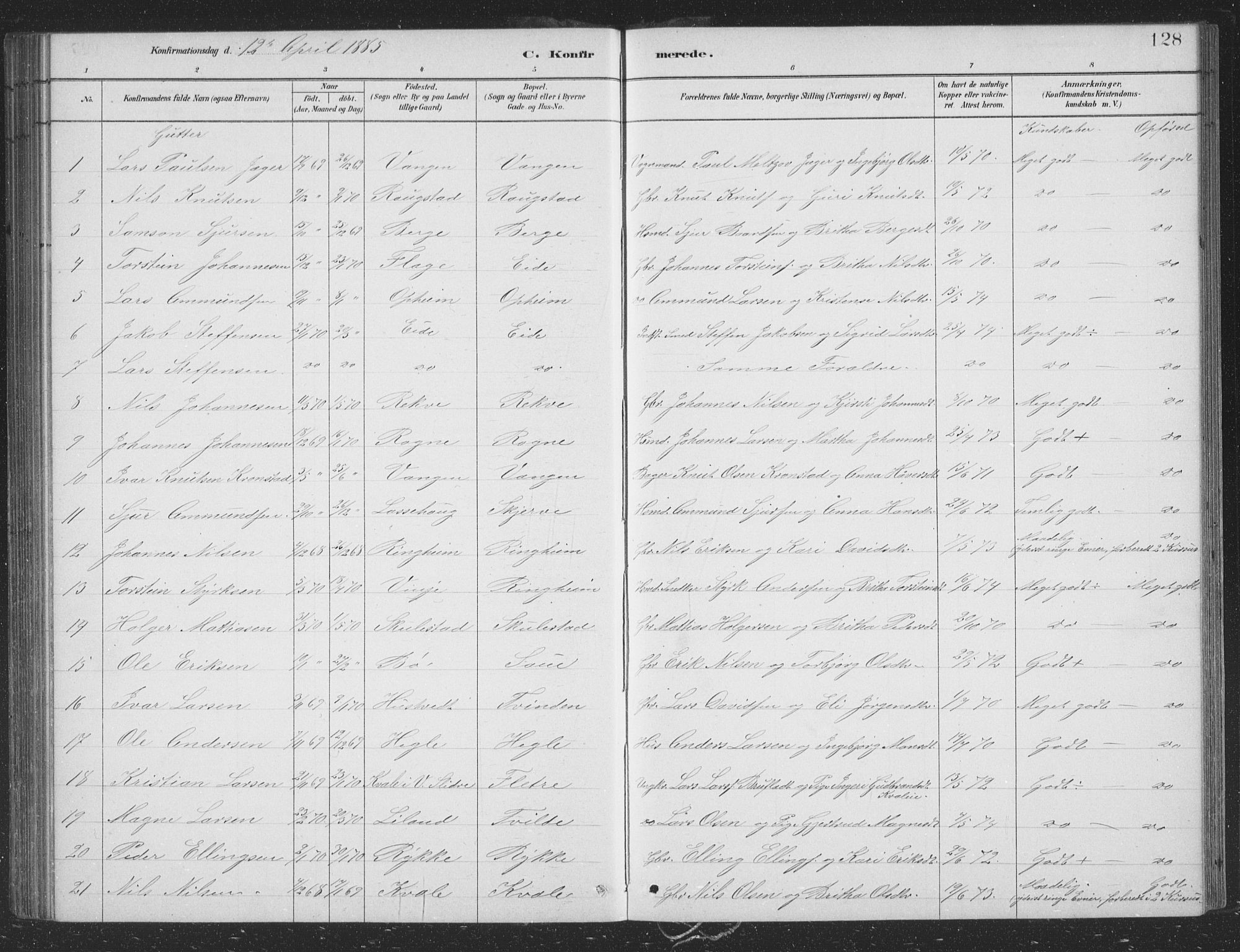 Voss sokneprestembete, SAB/A-79001/H/Hab: Parish register (copy) no. B 3, 1879-1894, p. 128