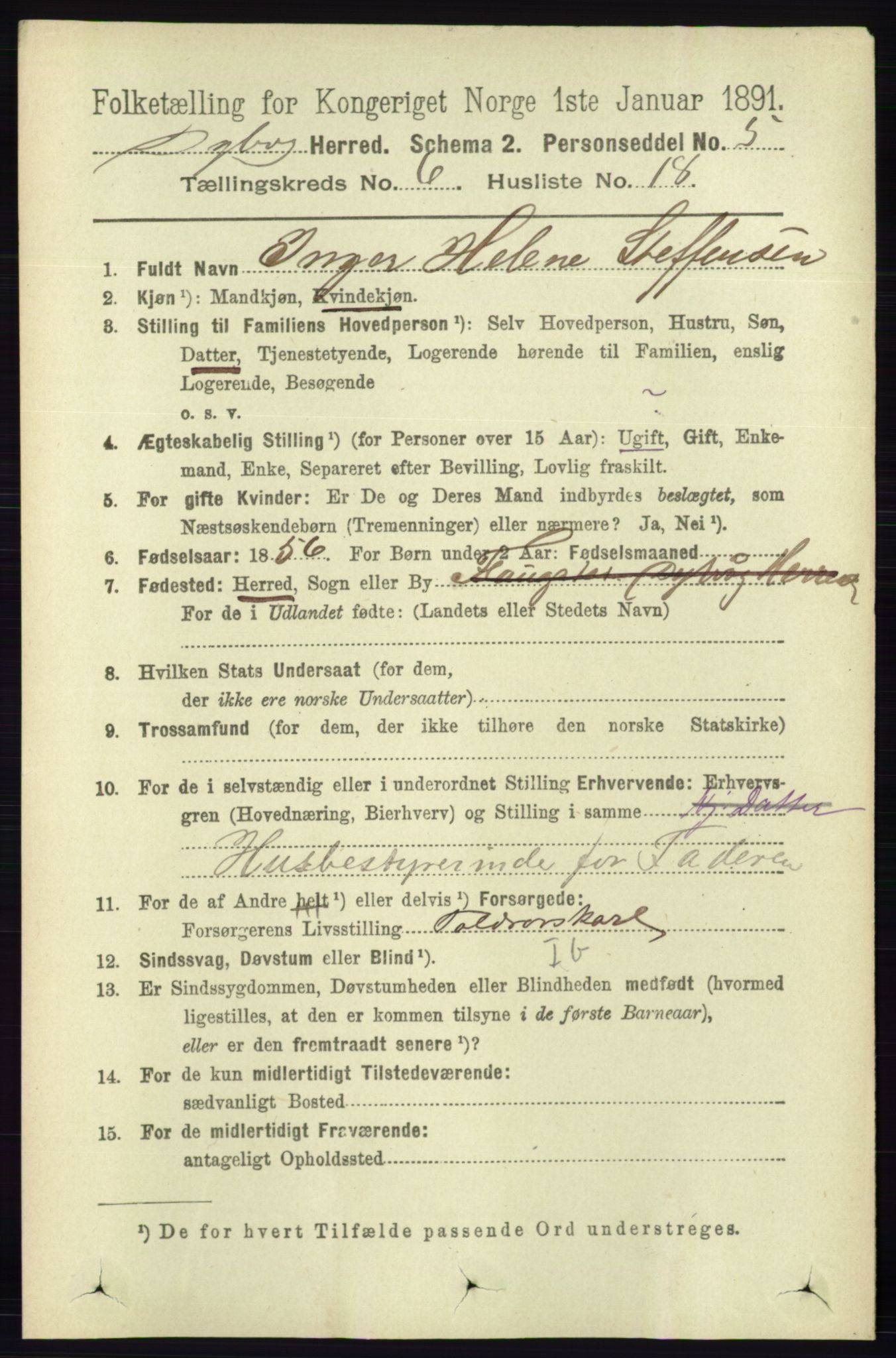 RA, 1891 census for 0915 Dypvåg, 1891, p. 1886