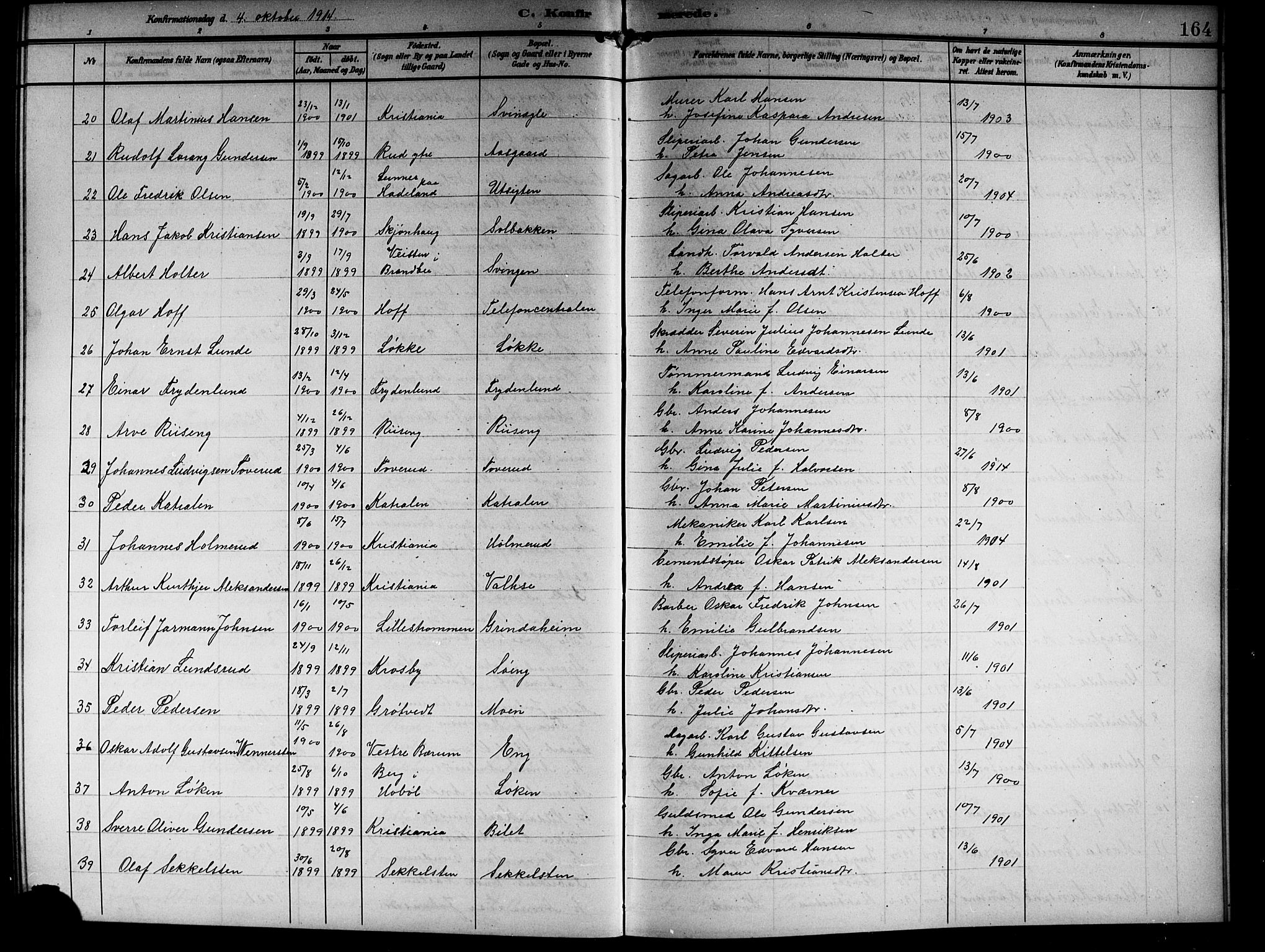 Askim prestekontor Kirkebøker, SAO/A-10900/G/Ga/L0002: Parish register (copy) no. 2, 1903-1921, p. 164