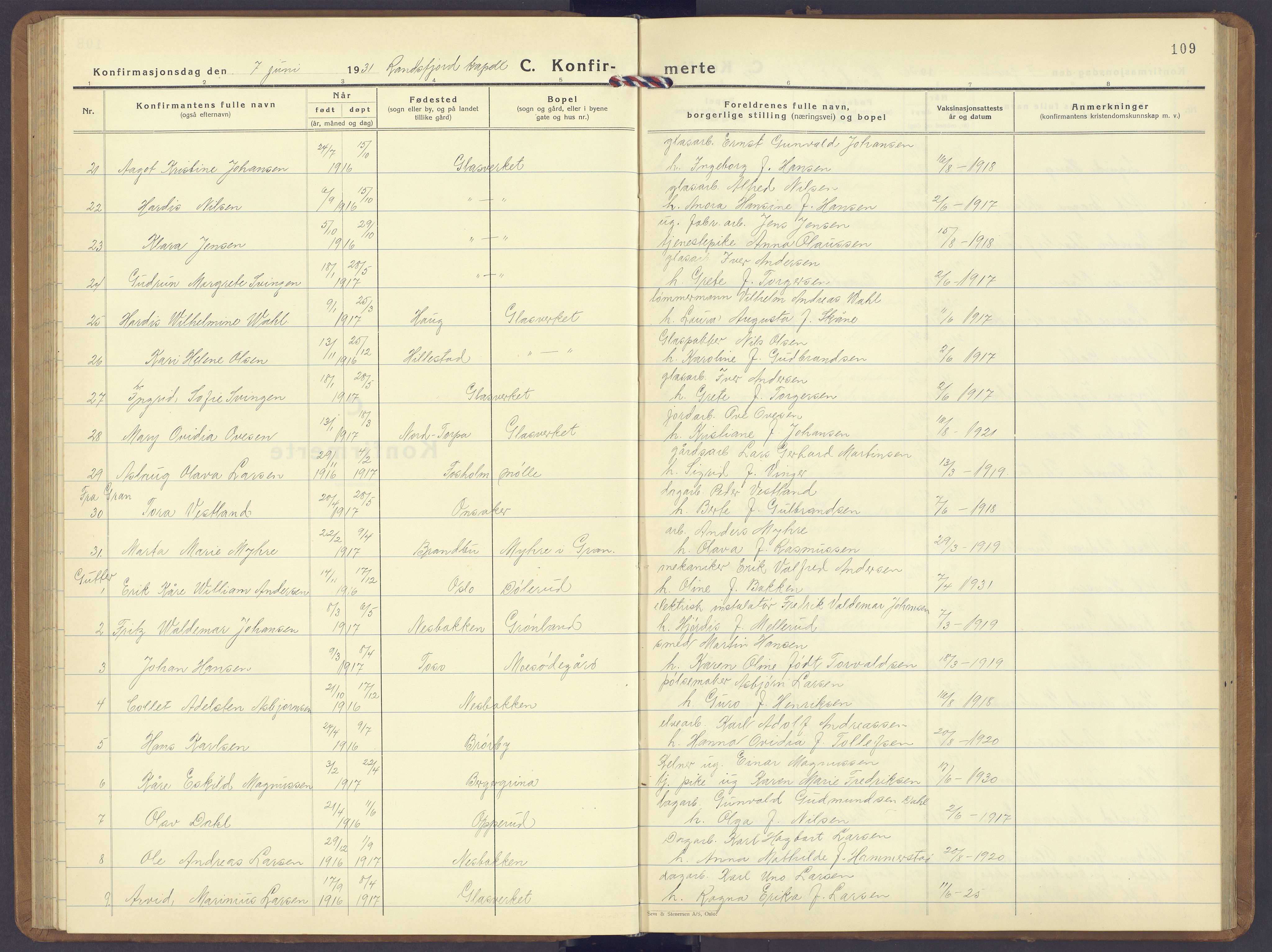 Jevnaker prestekontor, SAH/PREST-116/H/Ha/Hab/L0006: Parish register (copy) no. 6, 1930-1945, p. 109