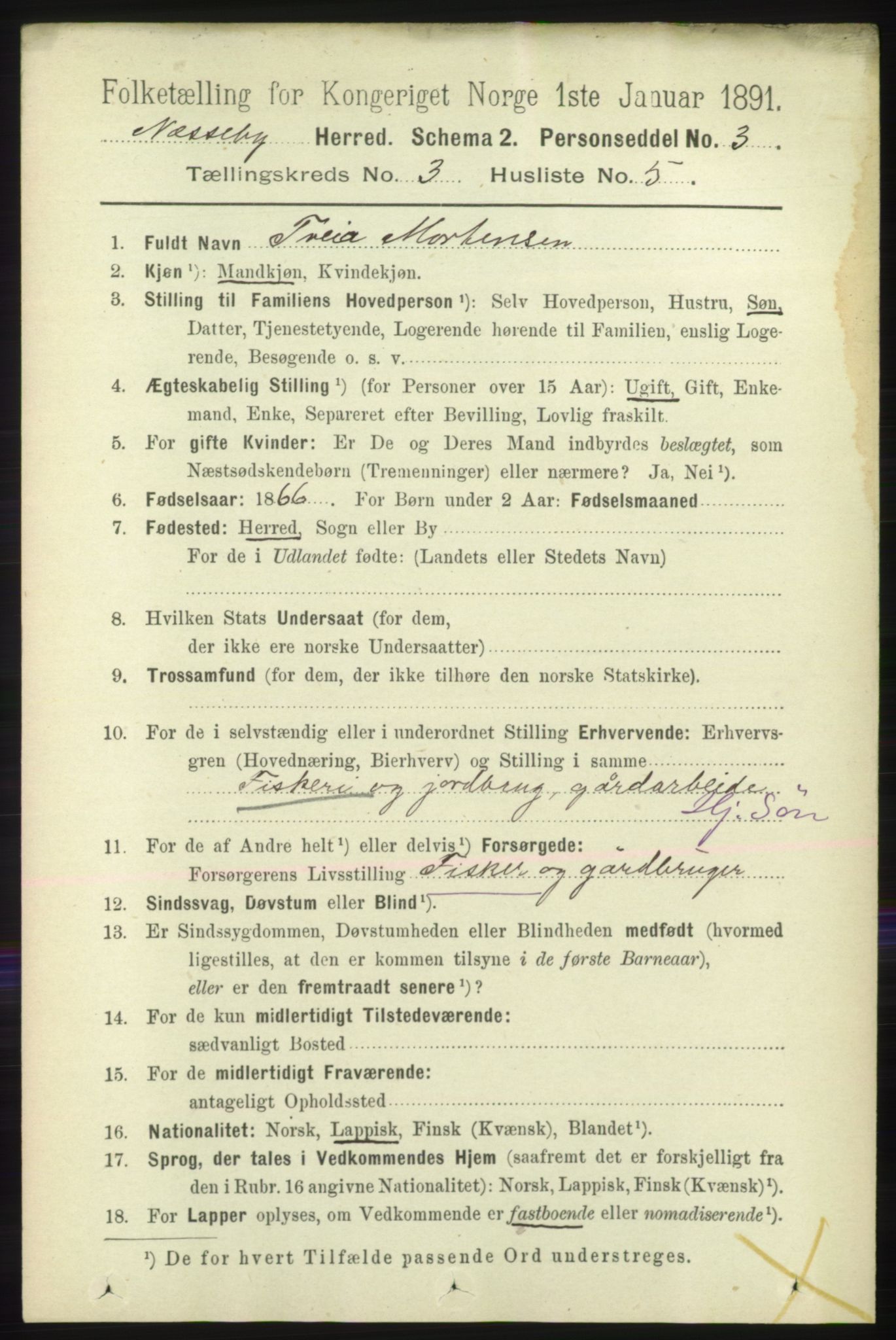 RA, 1891 census for 2027 Nesseby, 1891, p. 1052