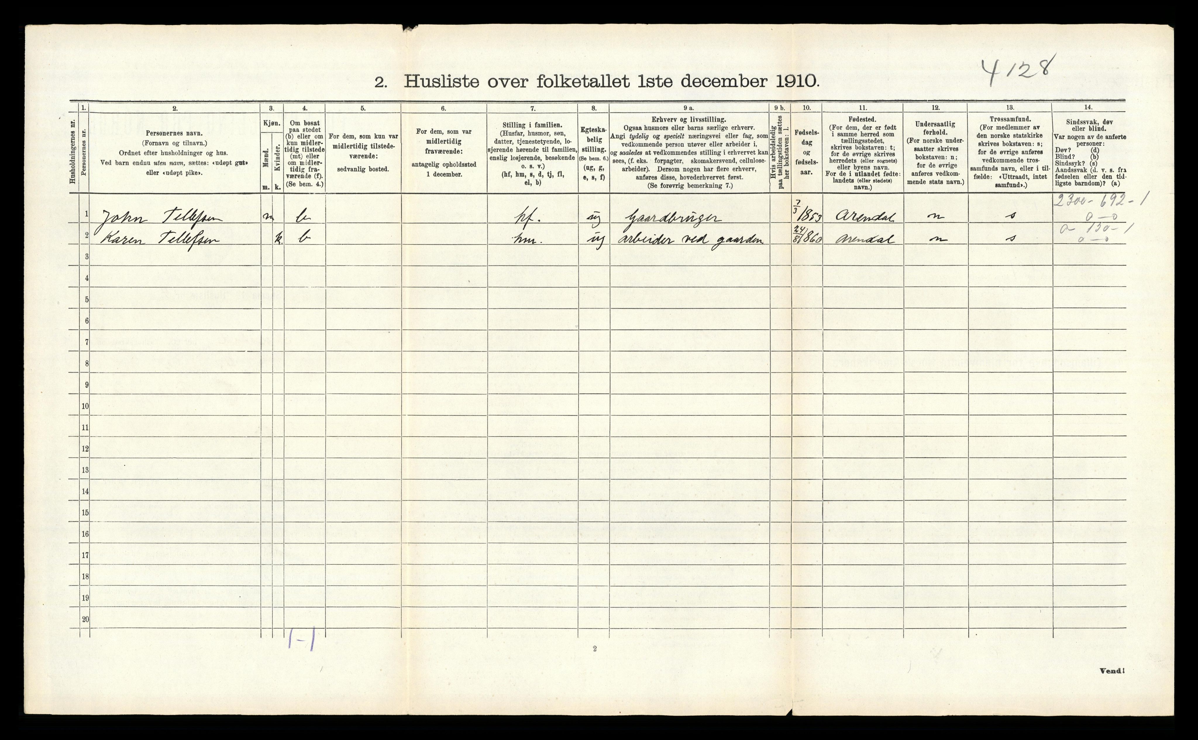 RA, 1910 census for Øyestad, 1910, p. 1623