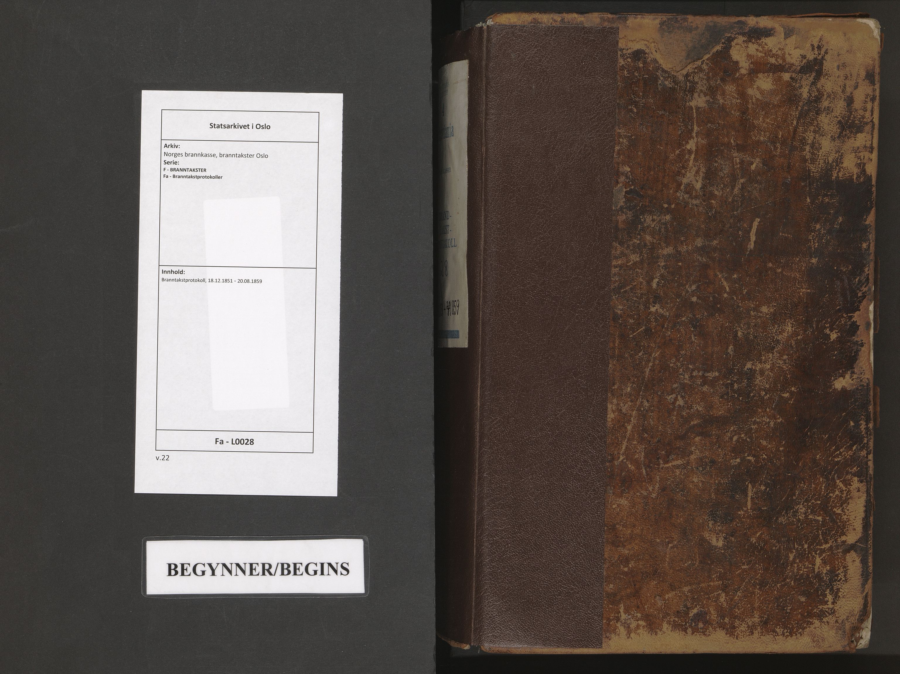 Norges brannkasse, branntakster Oslo, AV/SAO-A-11402/F/Fa/L0028: Branntakstprotokoll, 1851-1859