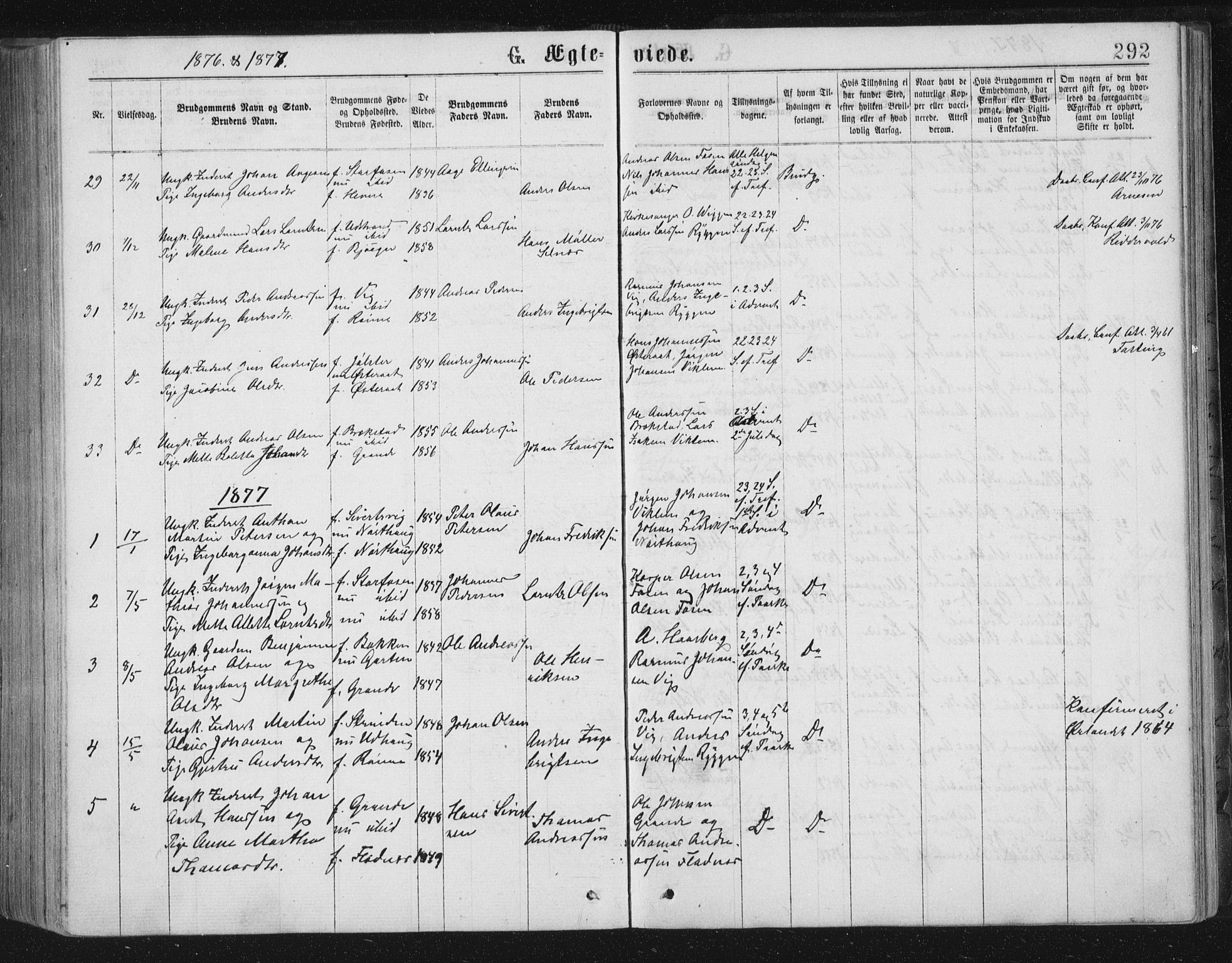 Ministerialprotokoller, klokkerbøker og fødselsregistre - Sør-Trøndelag, SAT/A-1456/659/L0745: Parish register (copy) no. 659C02, 1869-1892, p. 292