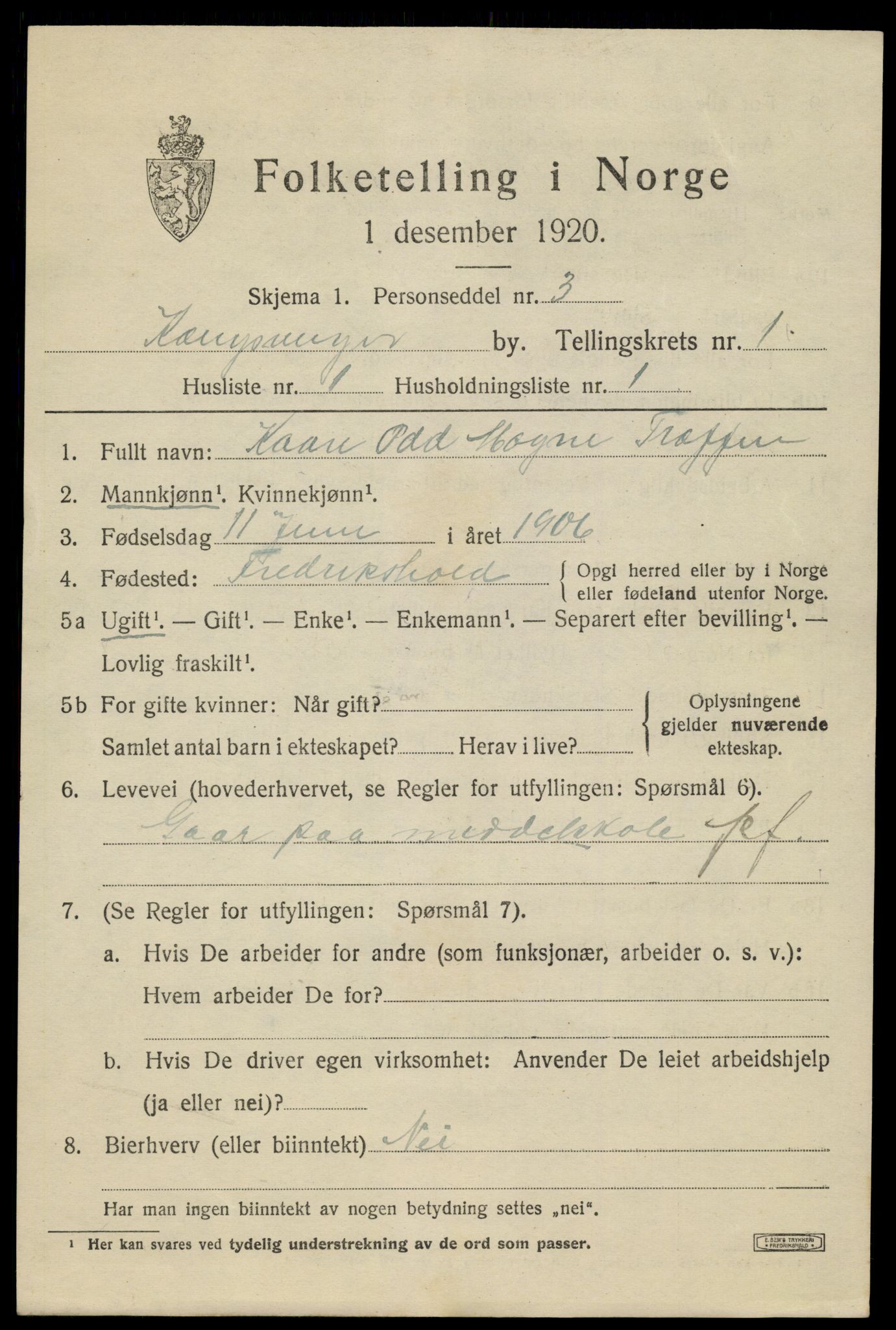 SAH, 1920 census for Kongsvinger, 1920, p. 1417