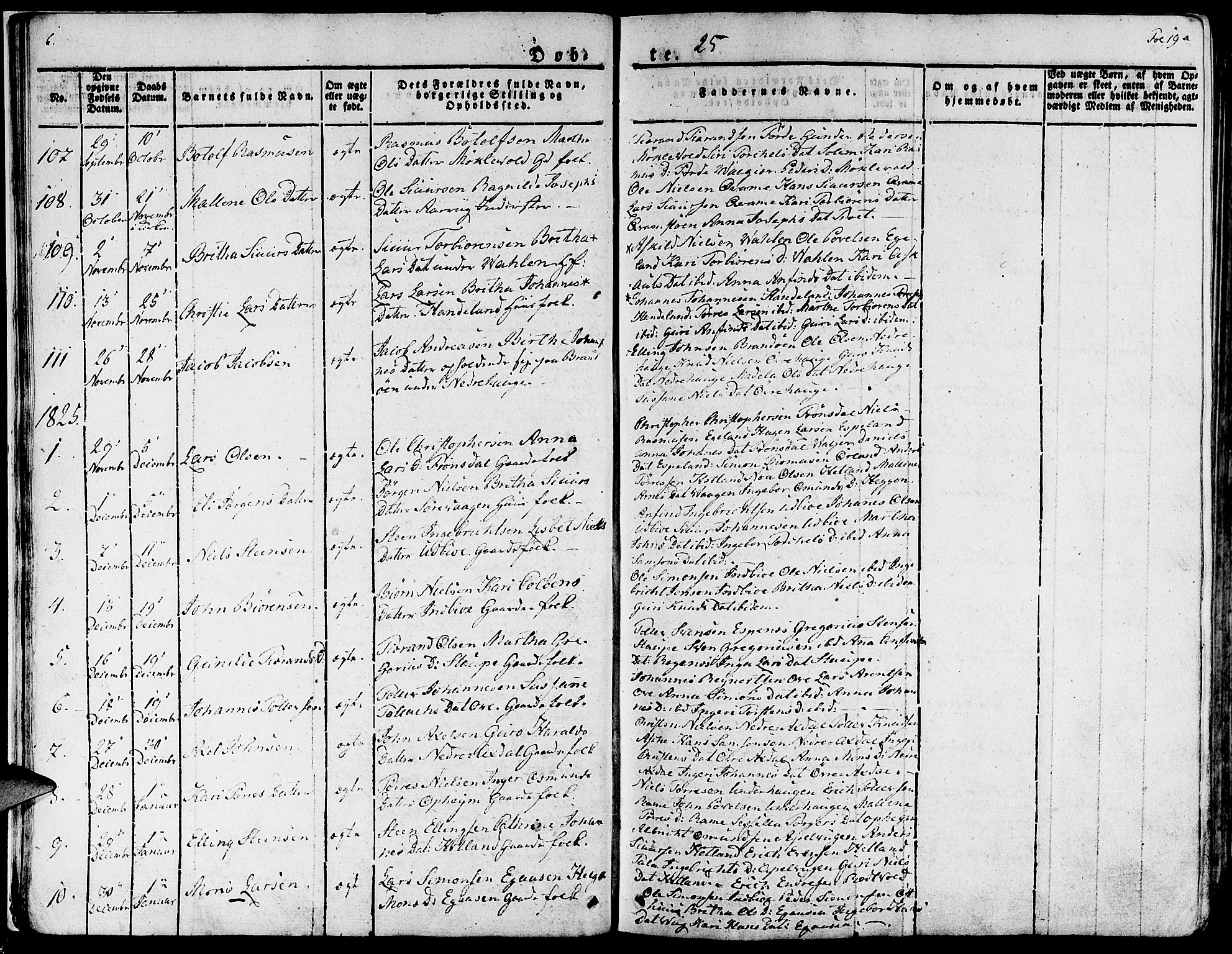 Fjelberg sokneprestembete, SAB/A-75201/H/Haa: Parish register (official) no. A 5, 1822-1834, p. 19