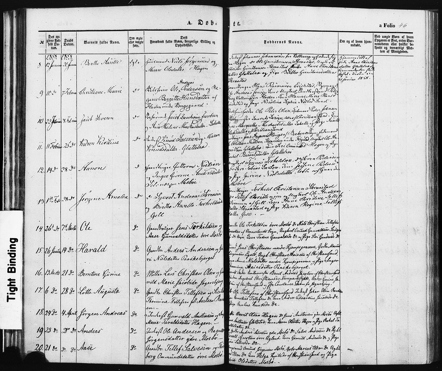 Oddernes sokneprestkontor, SAK/1111-0033/F/Fa/Faa/L0007: Parish register (official) no. A 7, 1851-1863, p. 46
