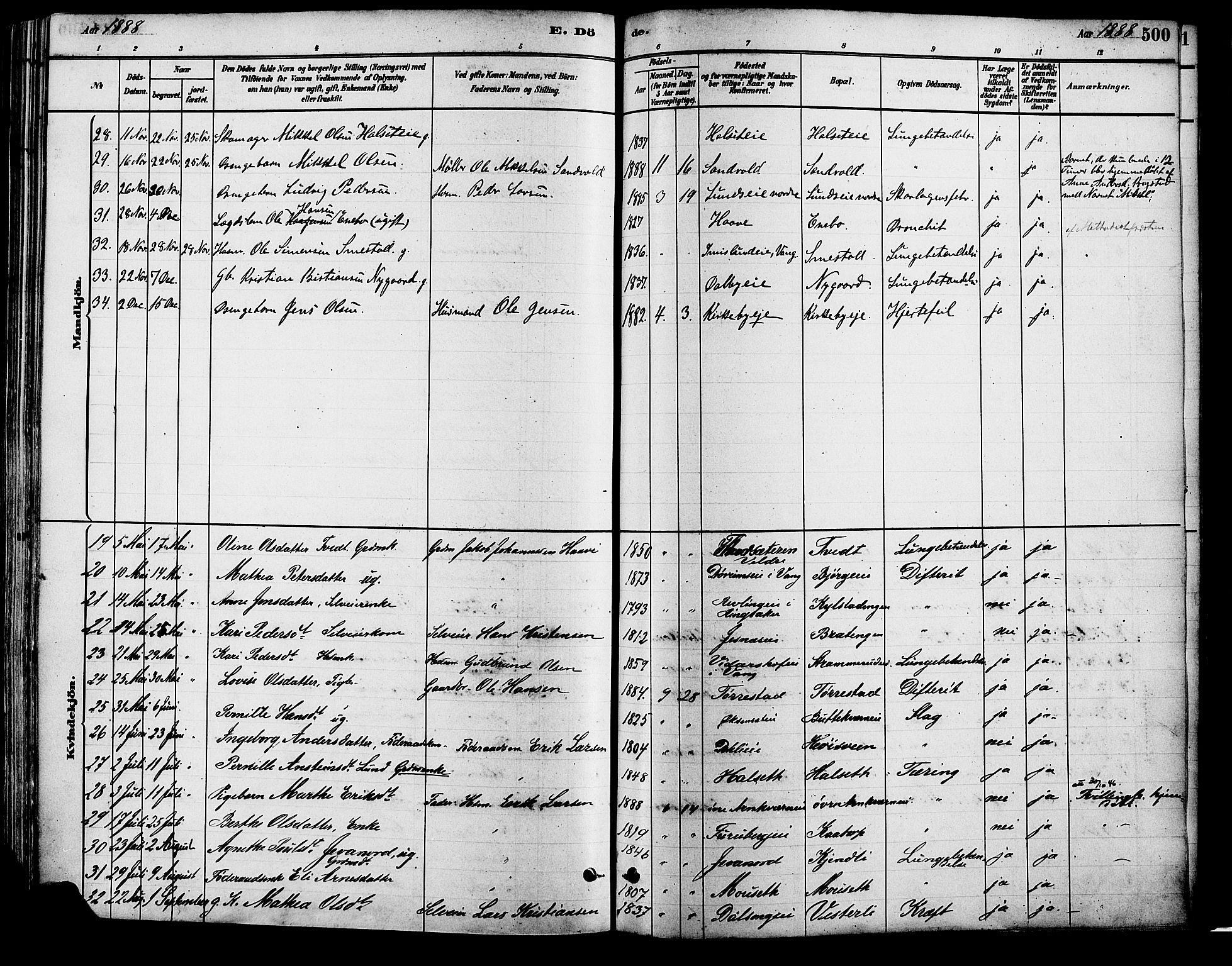 Vang prestekontor, Hedmark, SAH/PREST-008/H/Ha/Haa/L0018B: Parish register (official) no. 18B, 1880-1906, p. 500