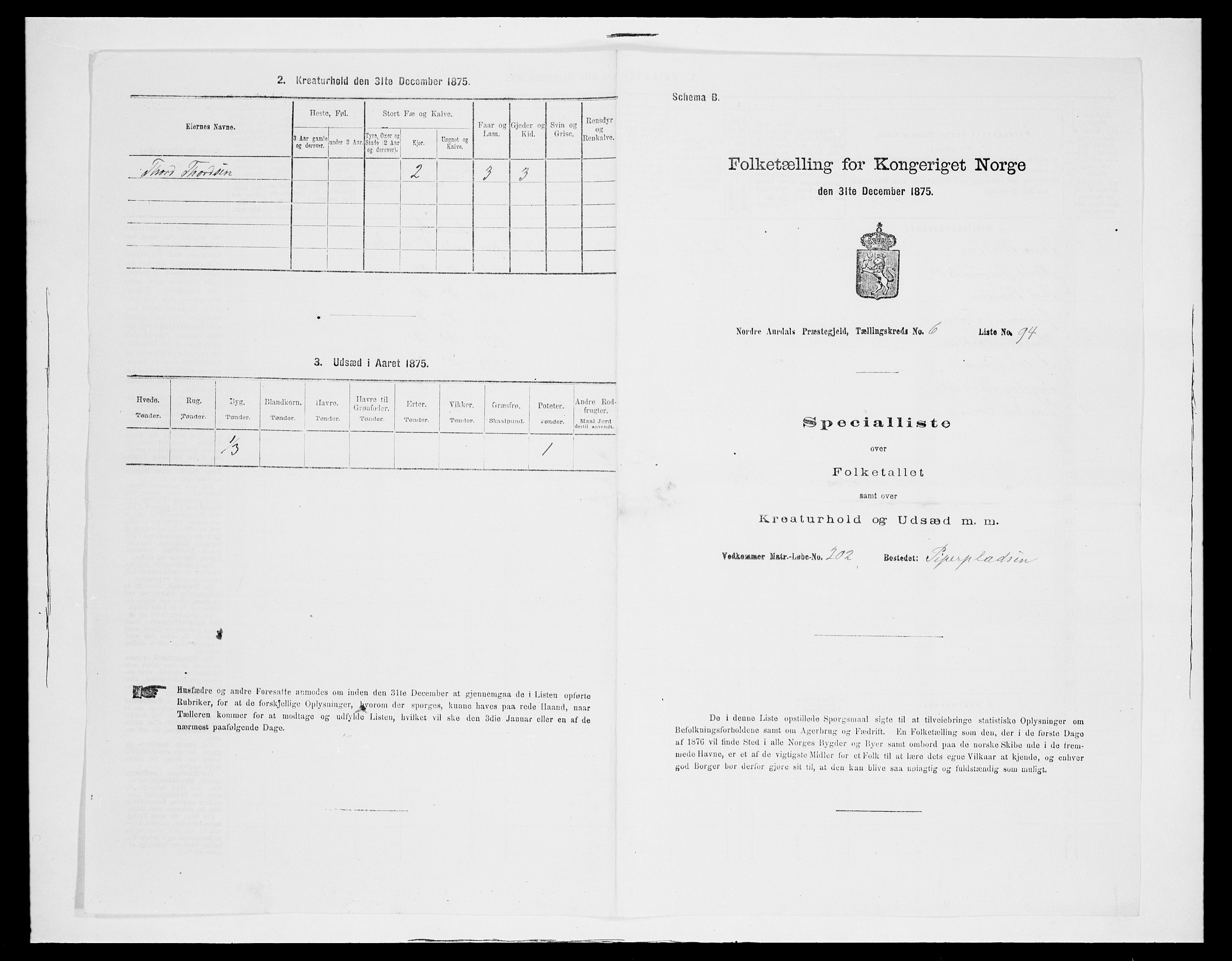 SAH, 1875 census for 0542P Nord-Aurdal, 1875, p. 1115