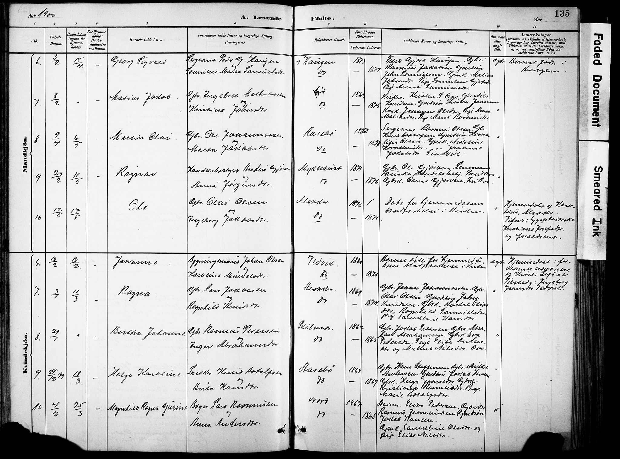 Eid sokneprestembete, AV/SAB-A-82301/H/Hab/Habb/L0002: Parish register (copy) no. B 2, 1882-1907, p. 135