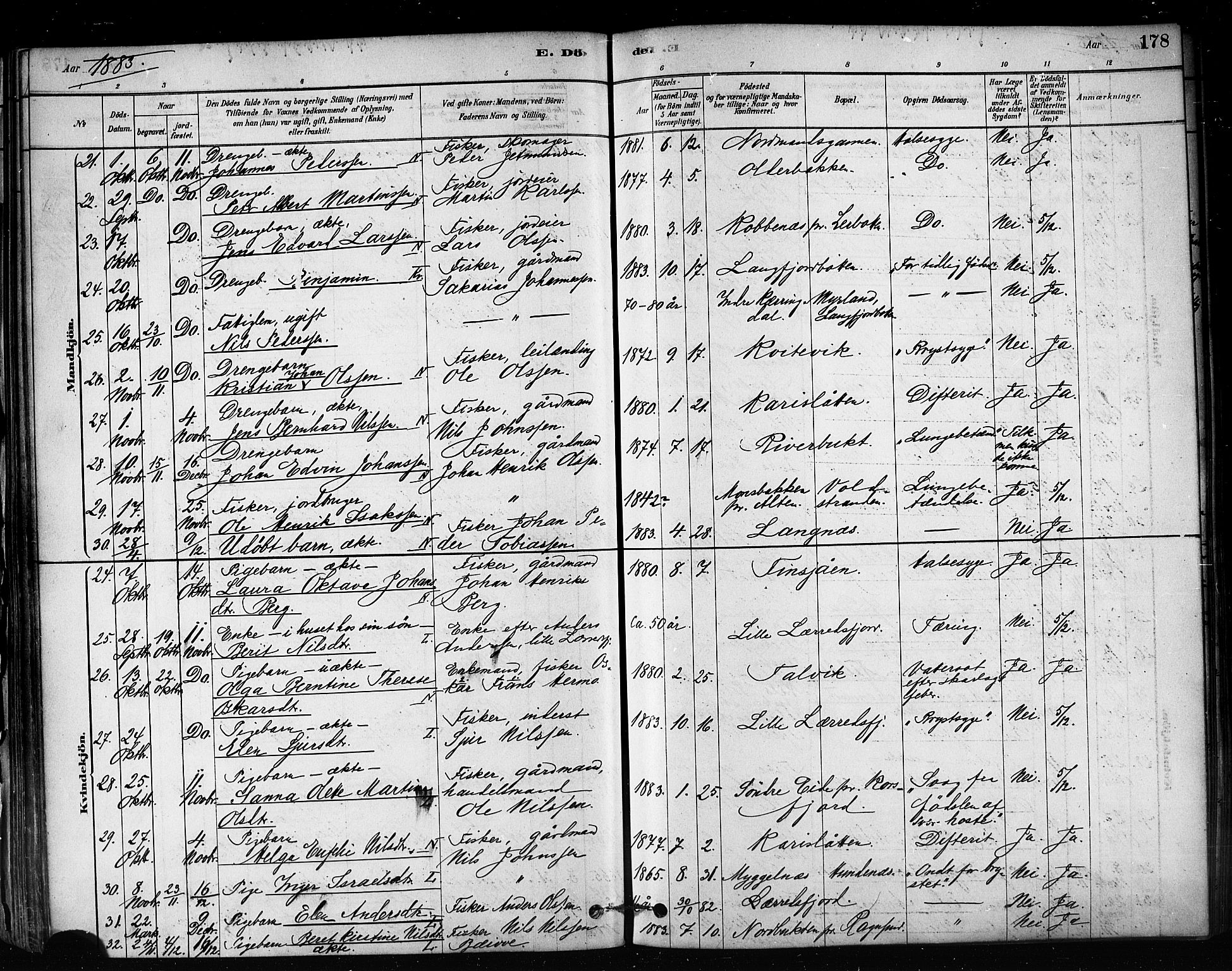 Talvik sokneprestkontor, SATØ/S-1337/H/Ha/L0012kirke: Parish register (official) no. 12, 1878-1886, p. 178