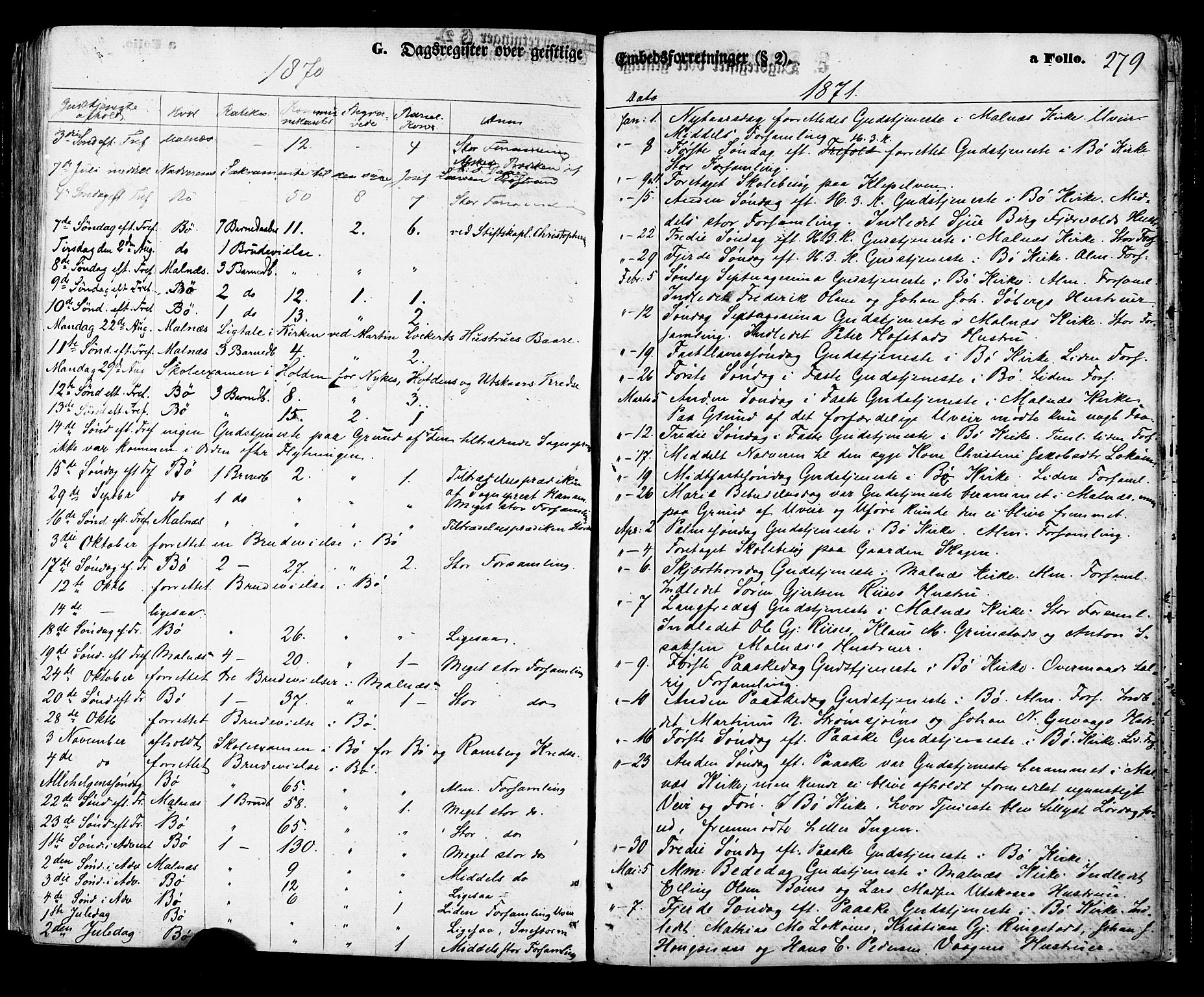 Ministerialprotokoller, klokkerbøker og fødselsregistre - Nordland, SAT/A-1459/891/L1301: Parish register (official) no. 891A06, 1870-1878, p. 279