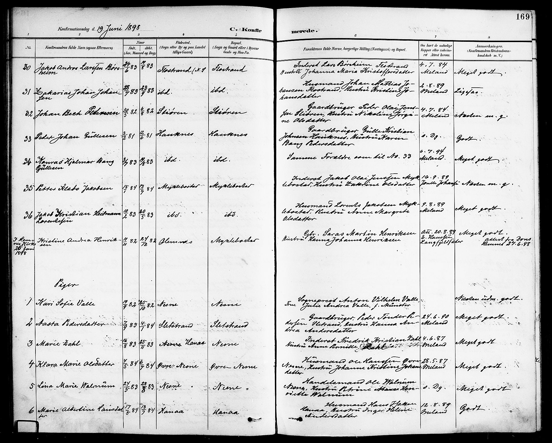 Ministerialprotokoller, klokkerbøker og fødselsregistre - Nordland, AV/SAT-A-1459/838/L0559: Parish register (copy) no. 838C06, 1893-1910, p. 169