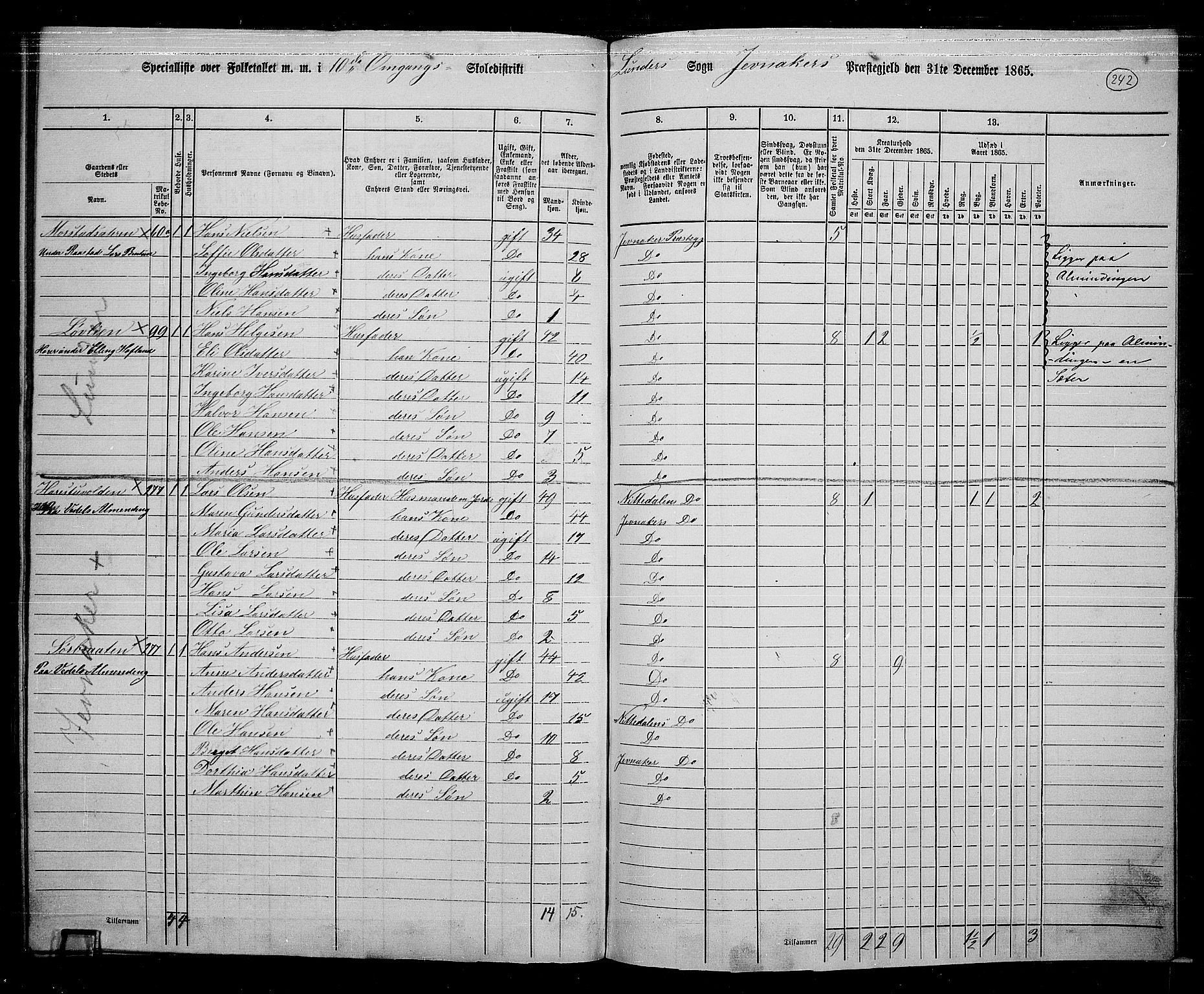 RA, 1865 census for Jevnaker, 1865, p. 226
