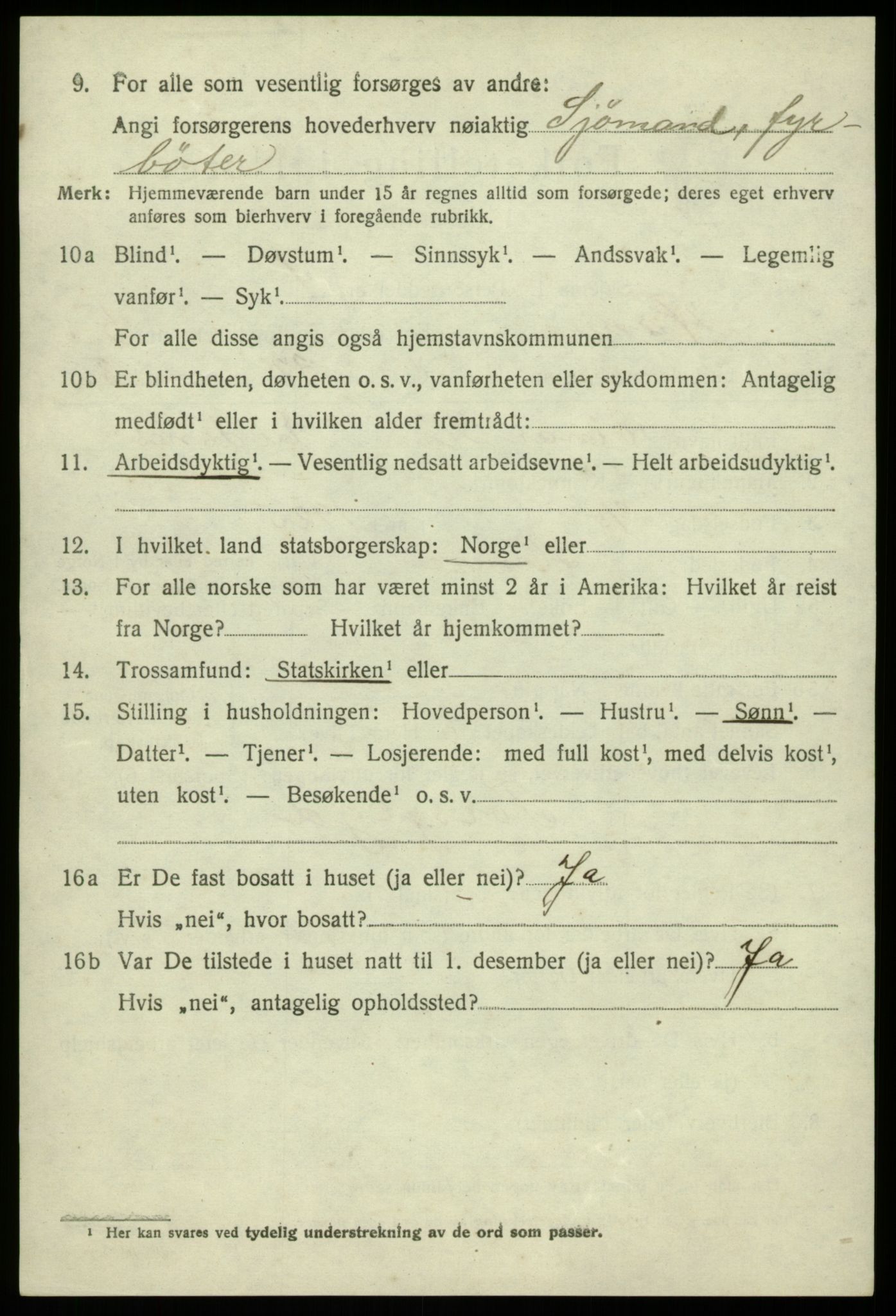 SAB, 1920 census for Hamre, 1920, p. 3406