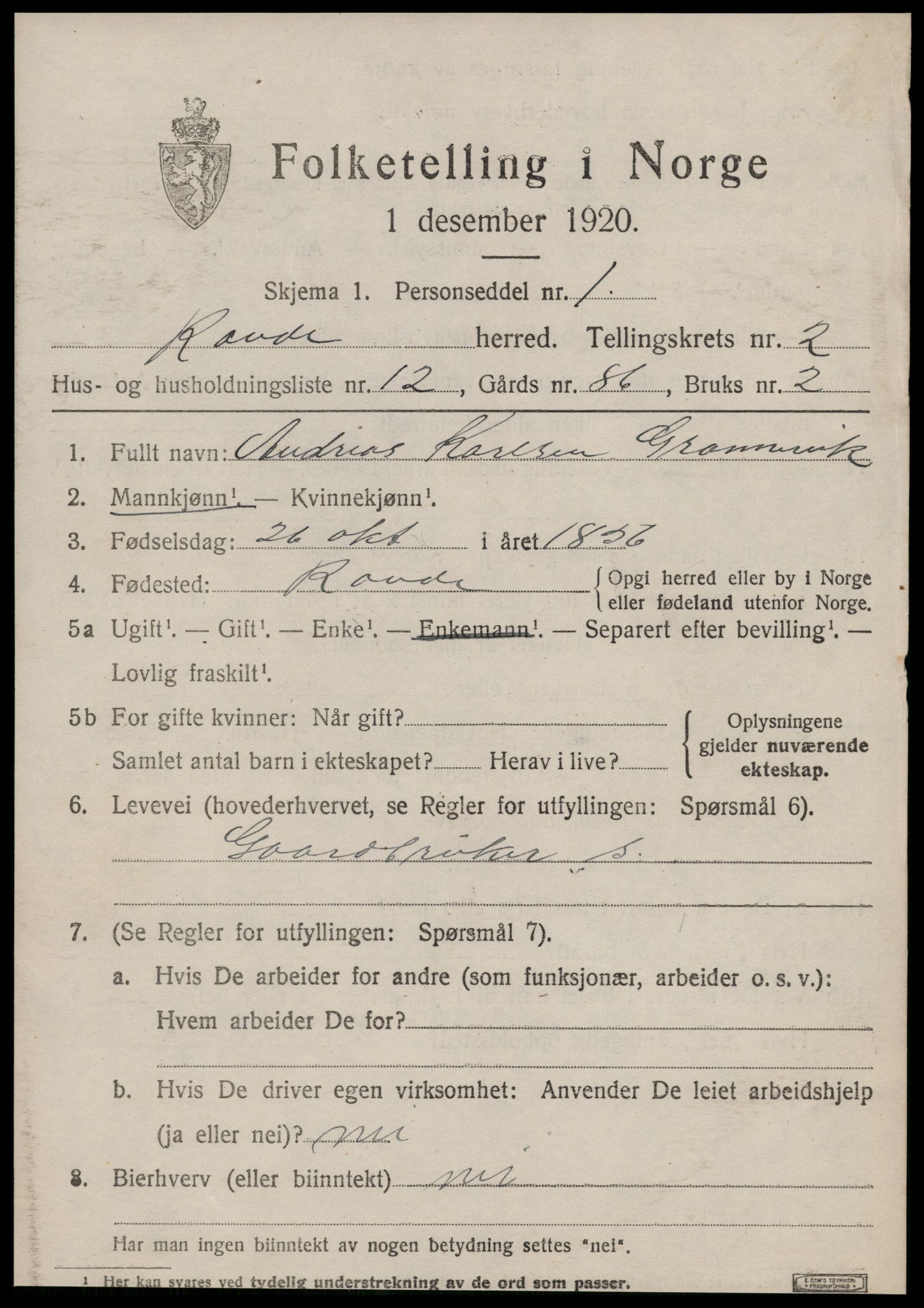 SAT, 1920 census for Rovde, 1920, p. 707