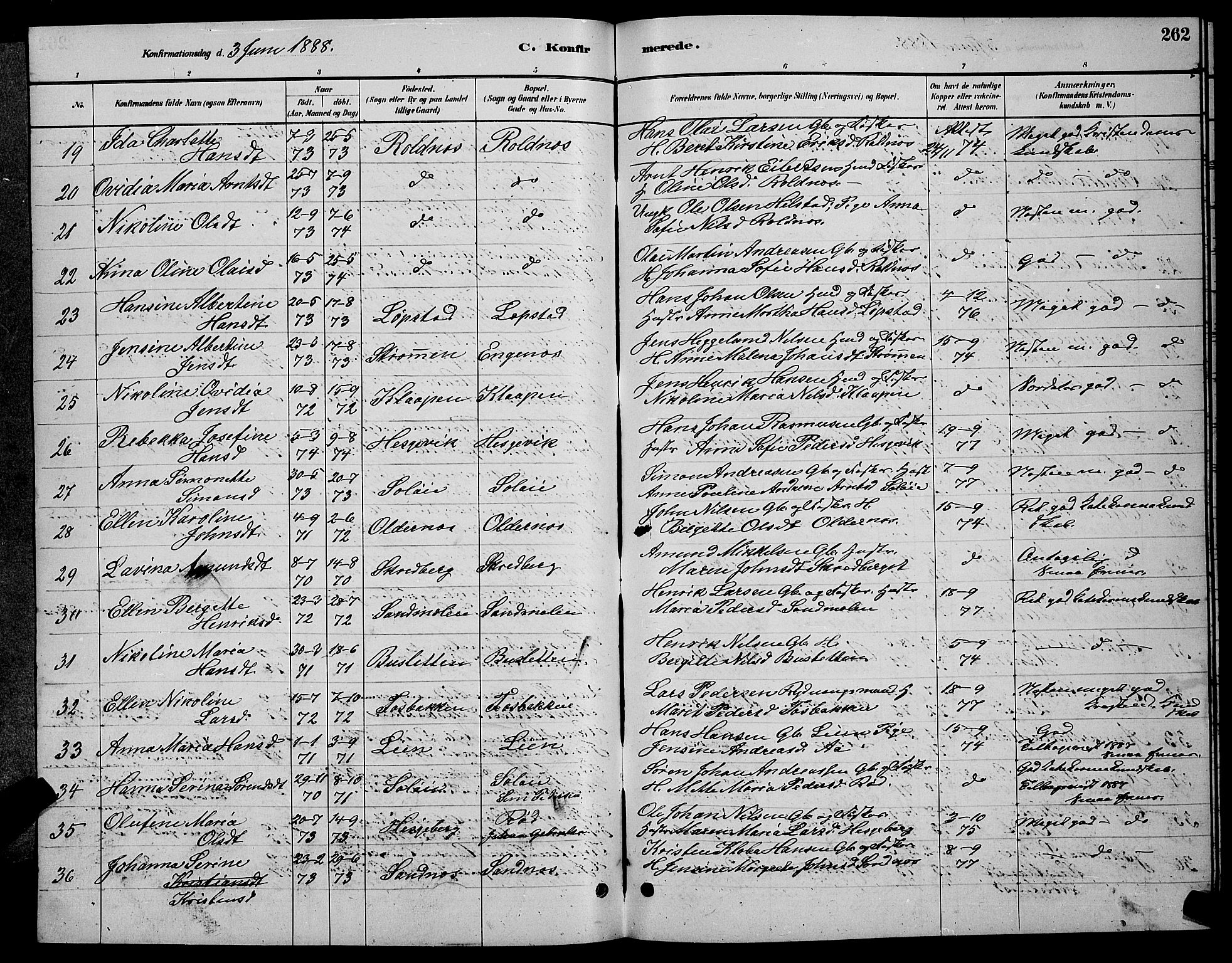 Ibestad sokneprestembete, AV/SATØ-S-0077/H/Ha/Hab/L0007klokker: Parish register (copy) no. 7, 1879-1889, p. 262