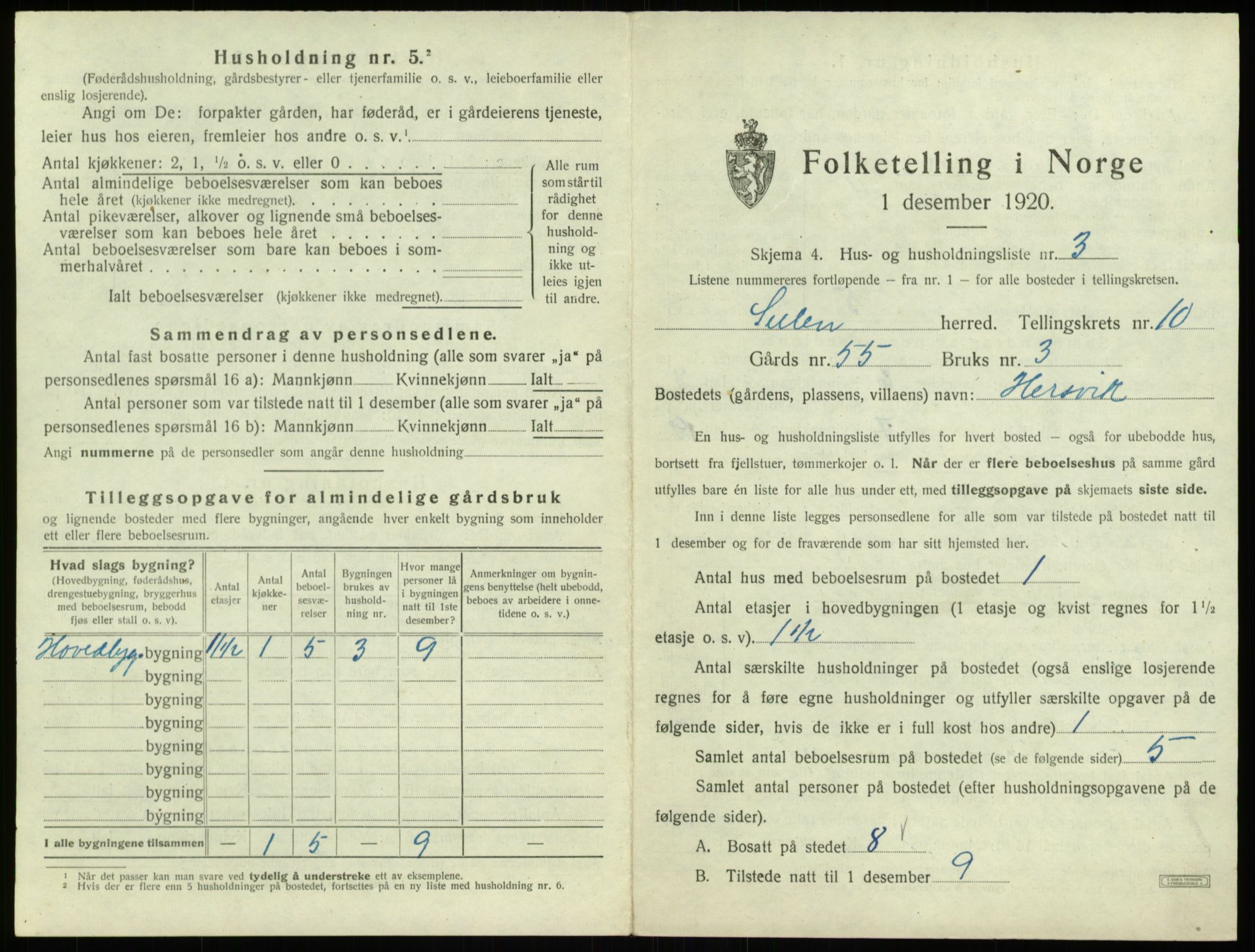 SAB, 1920 census for Solund, 1920, p. 506