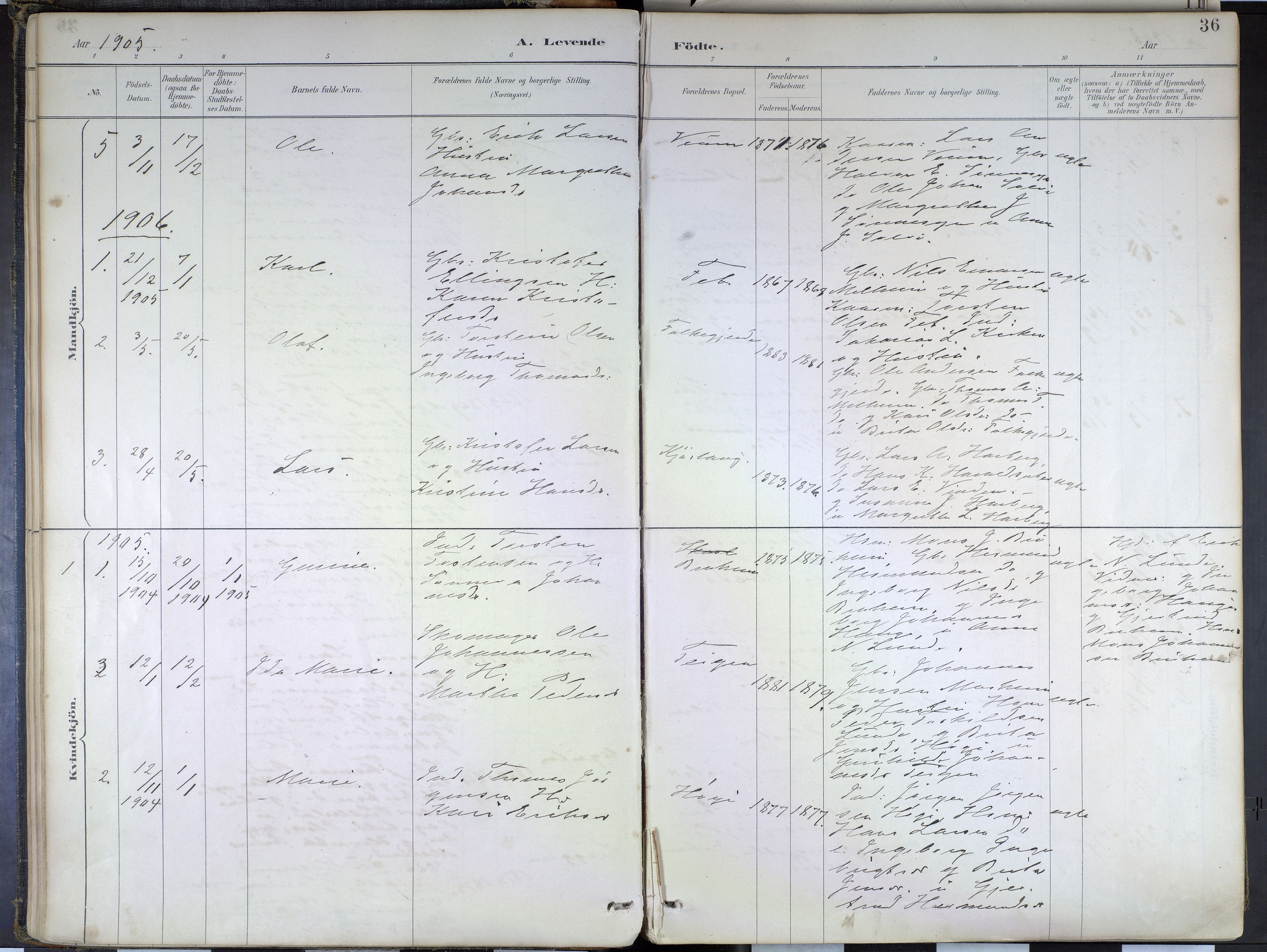 Hafslo sokneprestembete, SAB/A-80301/H/Haa/Haad/L0001: Parish register (official) no. D 1, 1886-1934, p. 36