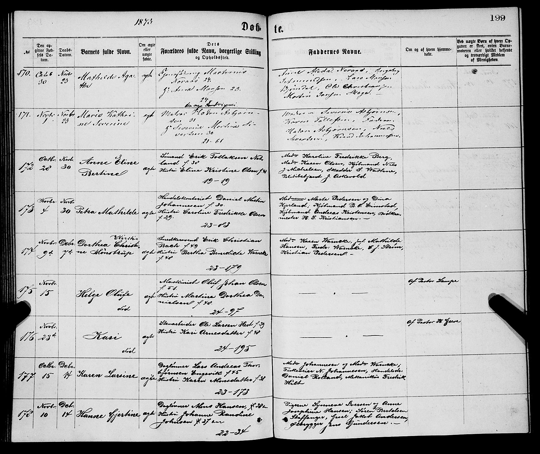 Korskirken sokneprestembete, AV/SAB-A-76101/H/Haa/L0020: Parish register (official) no. B 6, 1871-1878, p. 199