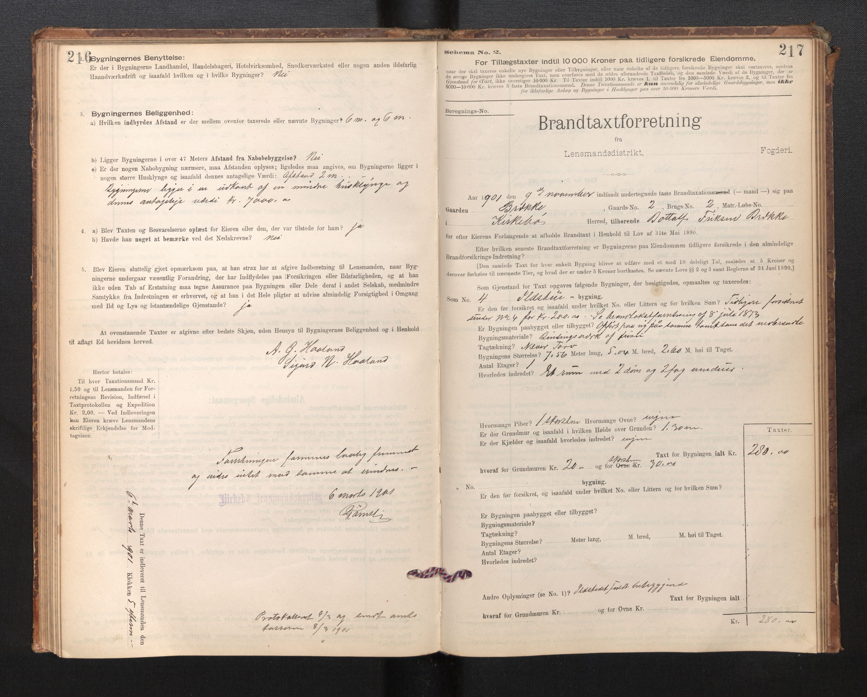 Lensmannen i Kyrkjebø, SAB/A-29001/0012/L0006: Branntakstprotokoll, skjematakst, 1900-1939, p. 216-217