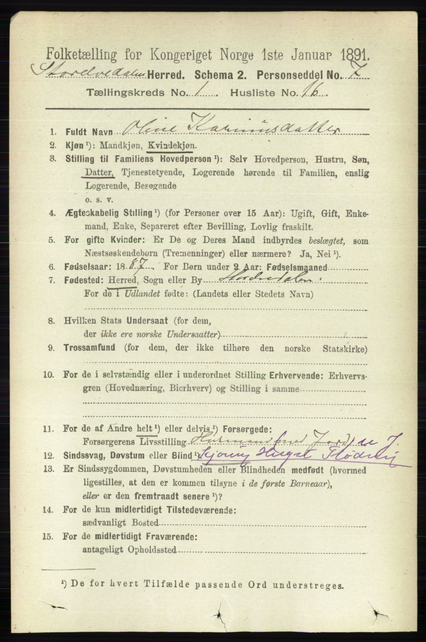 RA, 1891 census for 0430 Stor-Elvdal, 1891, p. 174