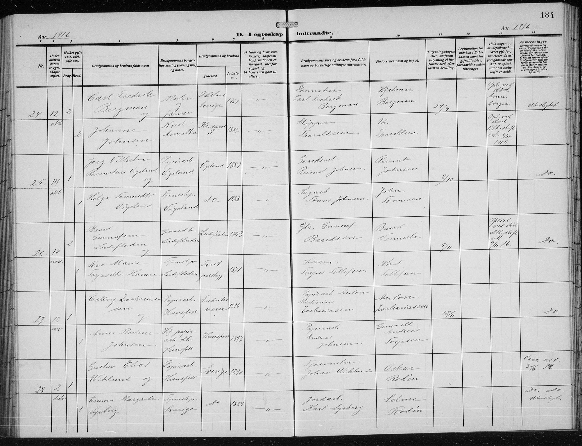 Vennesla sokneprestkontor, AV/SAK-1111-0045/Fb/Fbb/L0006: Parish register (copy) no. B 6, 1914-1921, p. 184