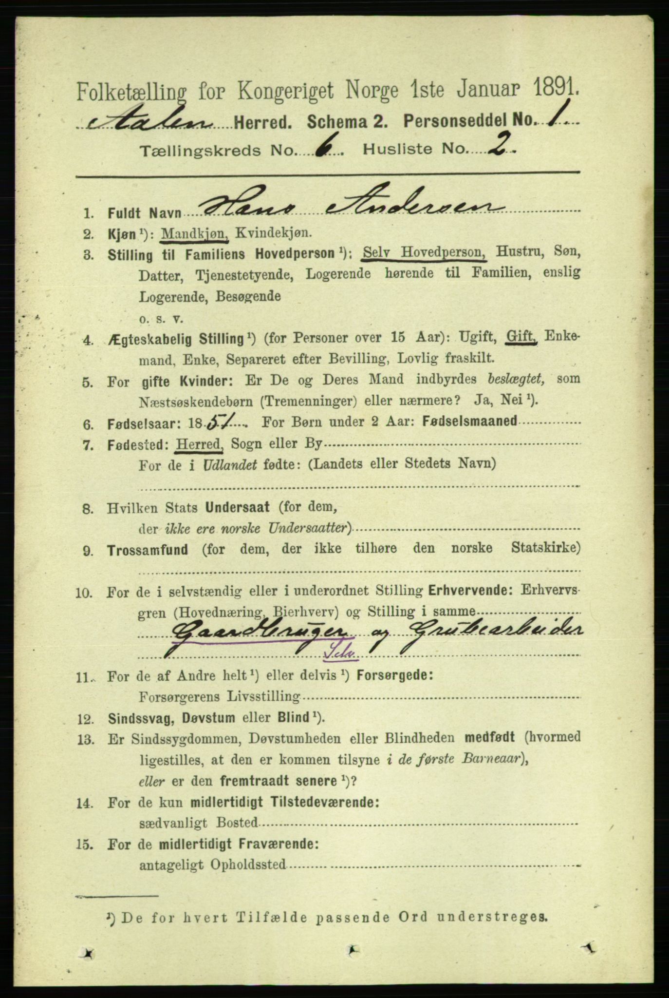 RA, 1891 census for 1644 Ålen, 1891, p. 1923