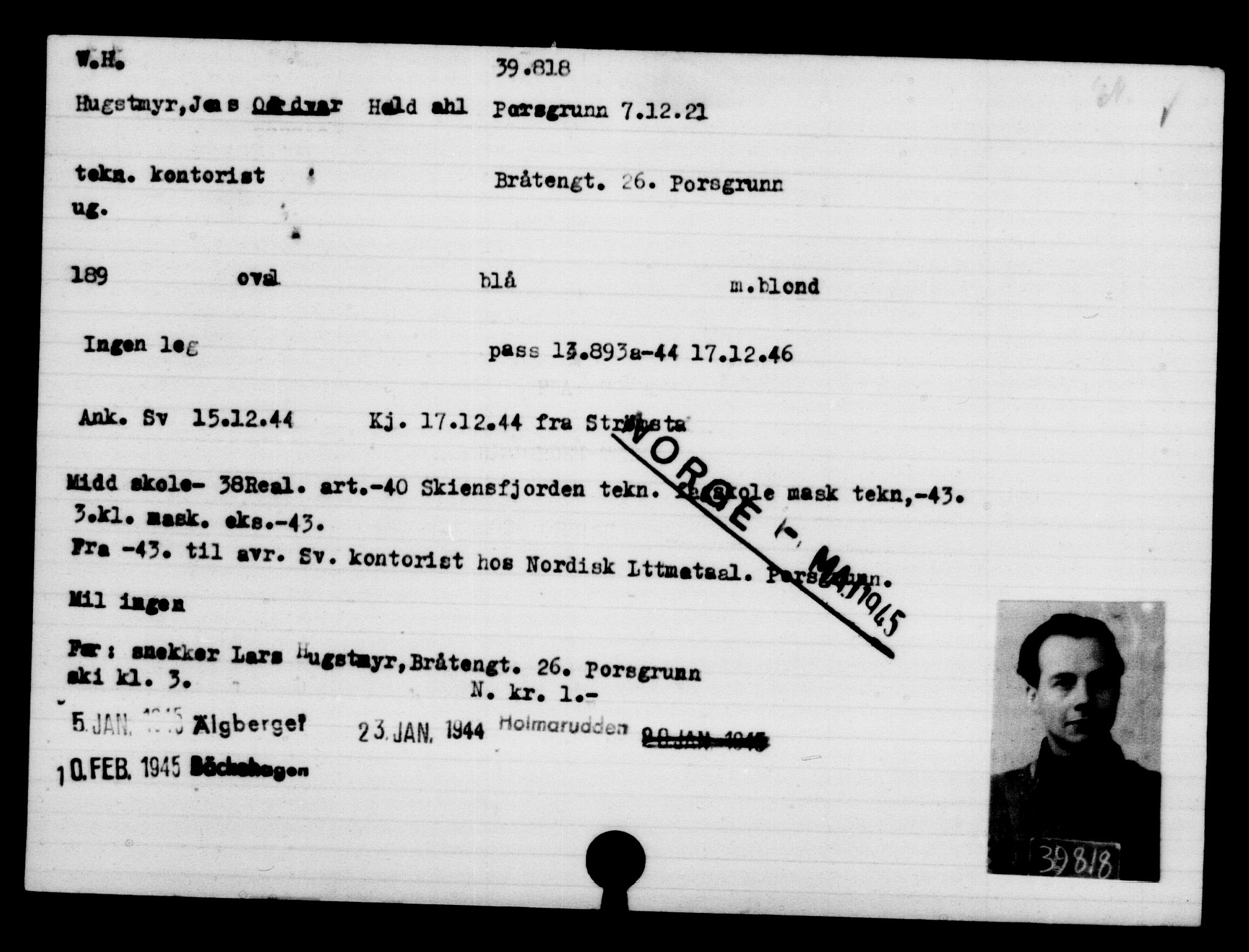 Utenriksstasjonene, Legasjonen i Stockholm, Flyktningkontoret, AV/RA-S-6753/V/Va/L0015: Kjesäterkartoteket, flyktninger med registreringsnr. 37800-40770, 1940-1945, p. 2081