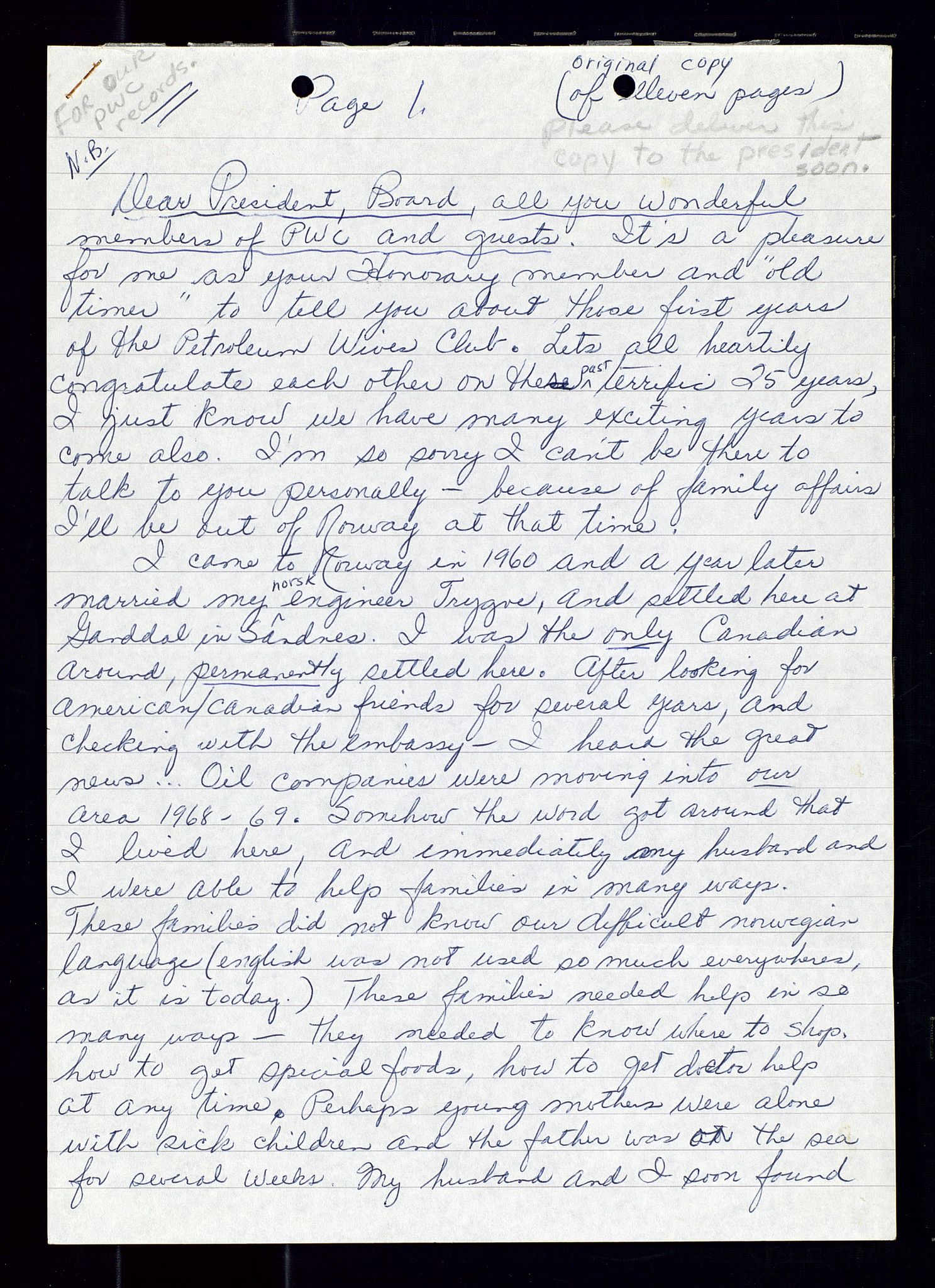 PA 1547 - Petroleum Wives Club, AV/SAST-A-101974/A/Aa/L0003: Board and General Meeting, 1994-1998
