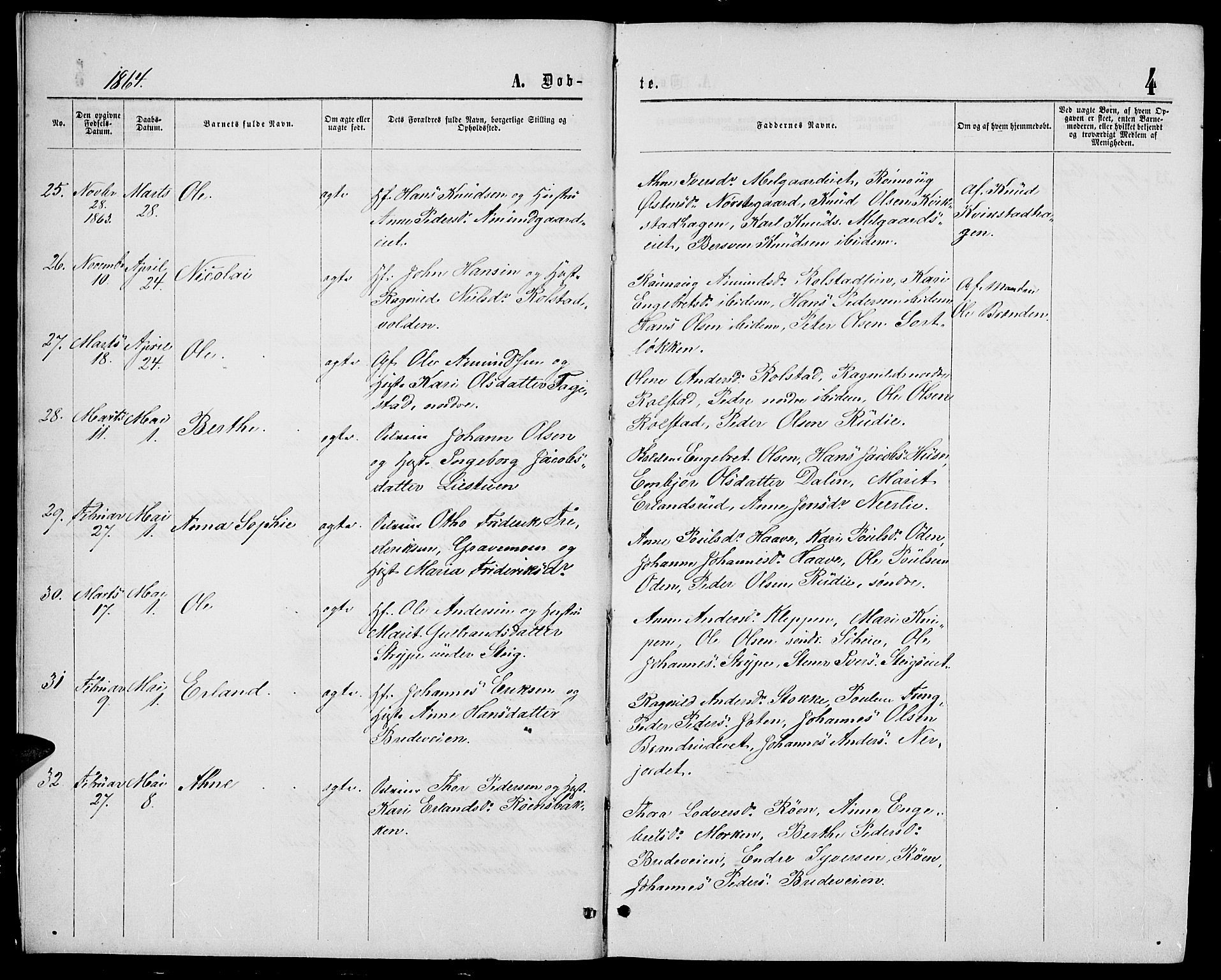 Sør-Fron prestekontor, AV/SAH-PREST-010/H/Ha/Hab/L0002: Parish register (copy) no. 2, 1864-1883, p. 4