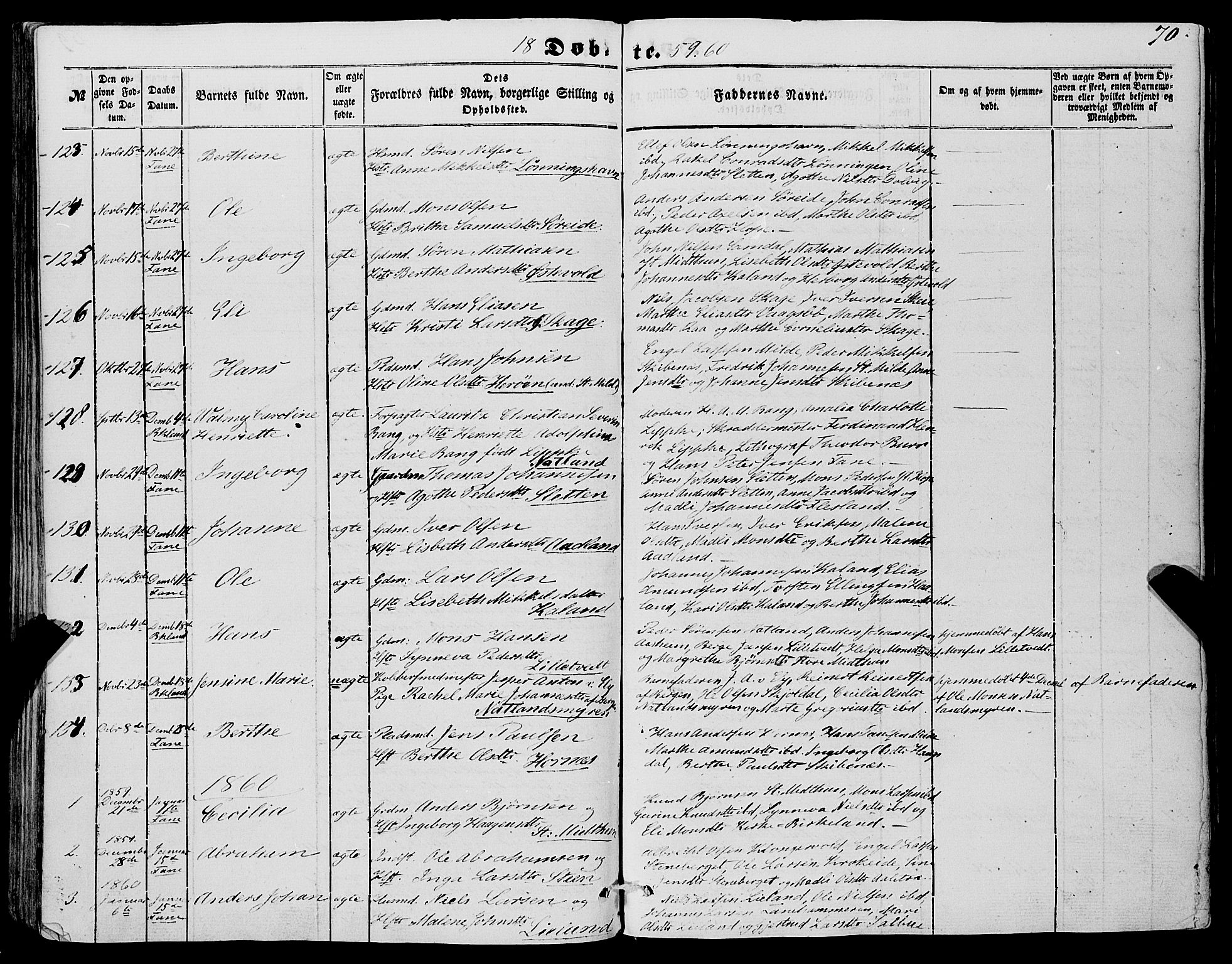 Fana Sokneprestembete, SAB/A-75101/H/Haa/Haaa/L0011: Parish register (official) no. A 11, 1851-1862, p. 70