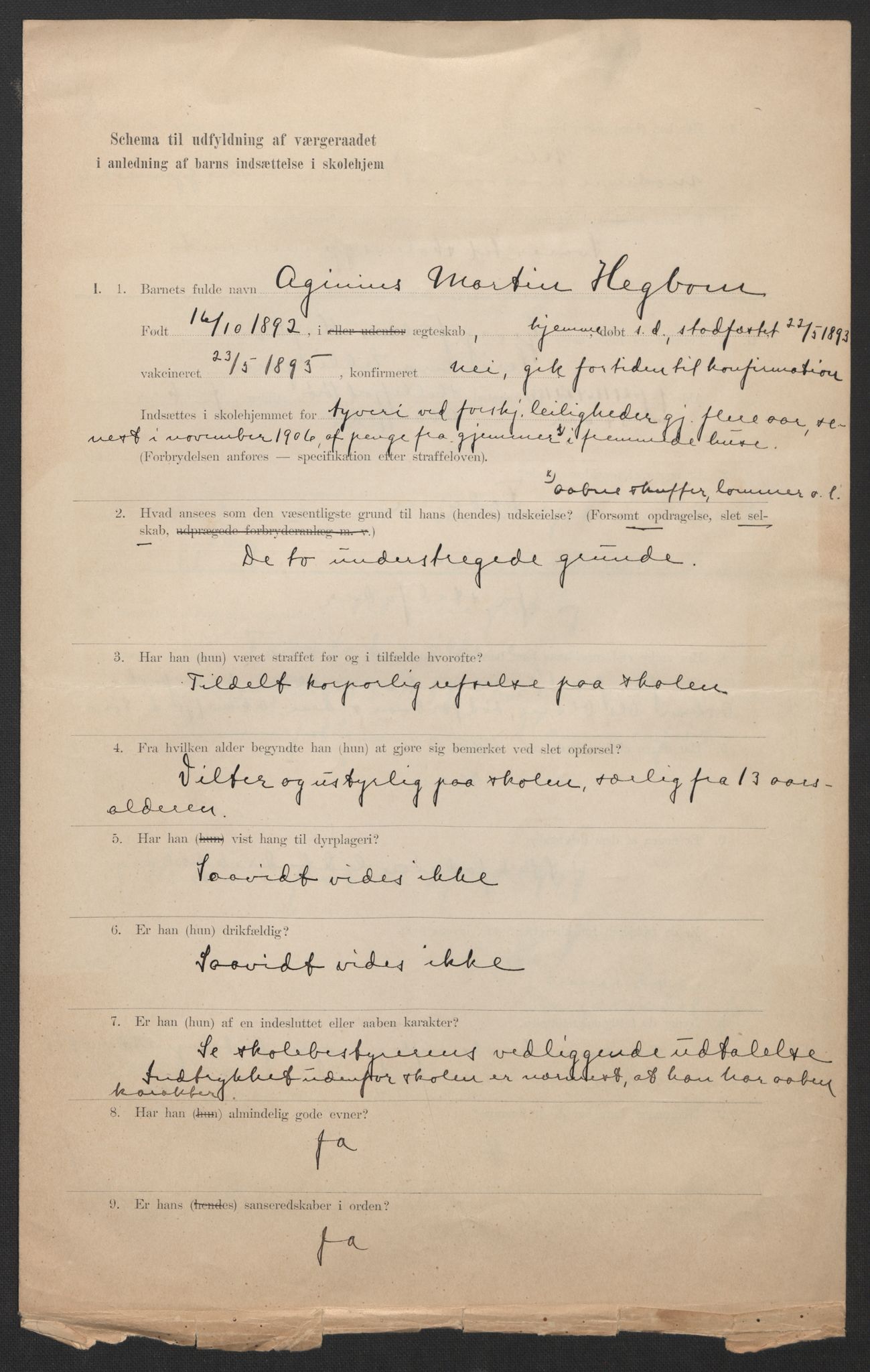 Falstad skolehjem, RA/S-1676/E/Eb/L0007: Elevmapper løpenr. 146-168, 1905-1911, p. 314