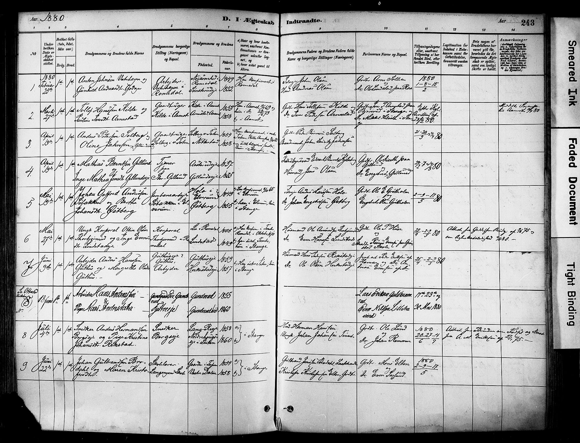 Stange prestekontor, SAH/PREST-002/K/L0017: Parish register (official) no. 17, 1880-1893, p. 243