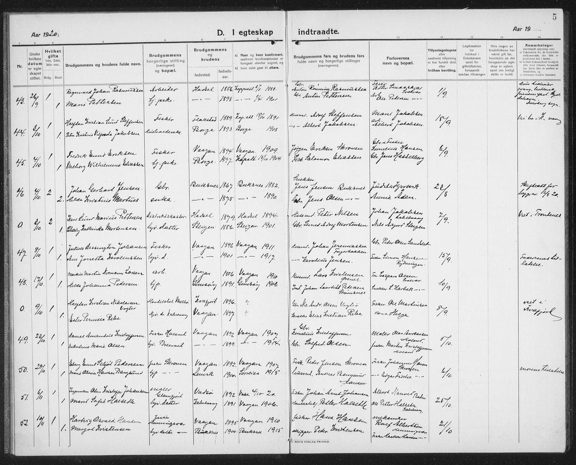Ministerialprotokoller, klokkerbøker og fødselsregistre - Nordland, SAT/A-1459/874/L1082: Parish register (copy) no. 874C11, 1920-1939, p. 5
