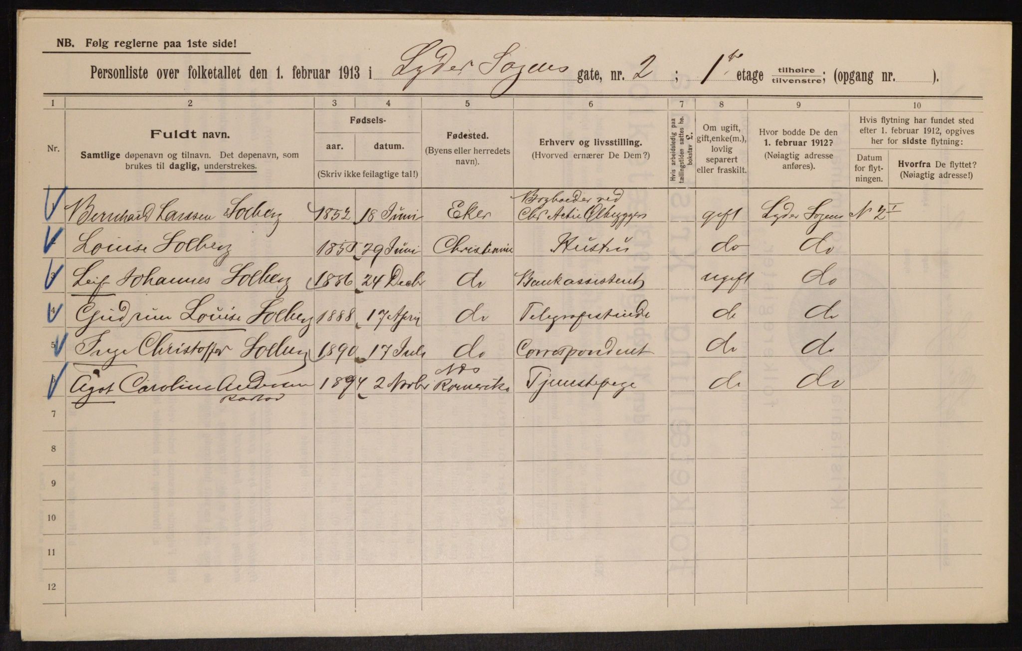 OBA, Municipal Census 1913 for Kristiania, 1913, p. 58234