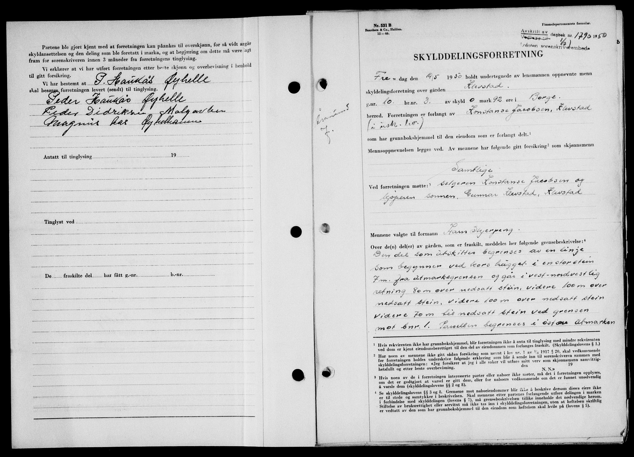 Lofoten sorenskriveri, SAT/A-0017/1/2/2C/L0024a: Mortgage book no. 24a, 1950-1950, Diary no: : 1790/1950