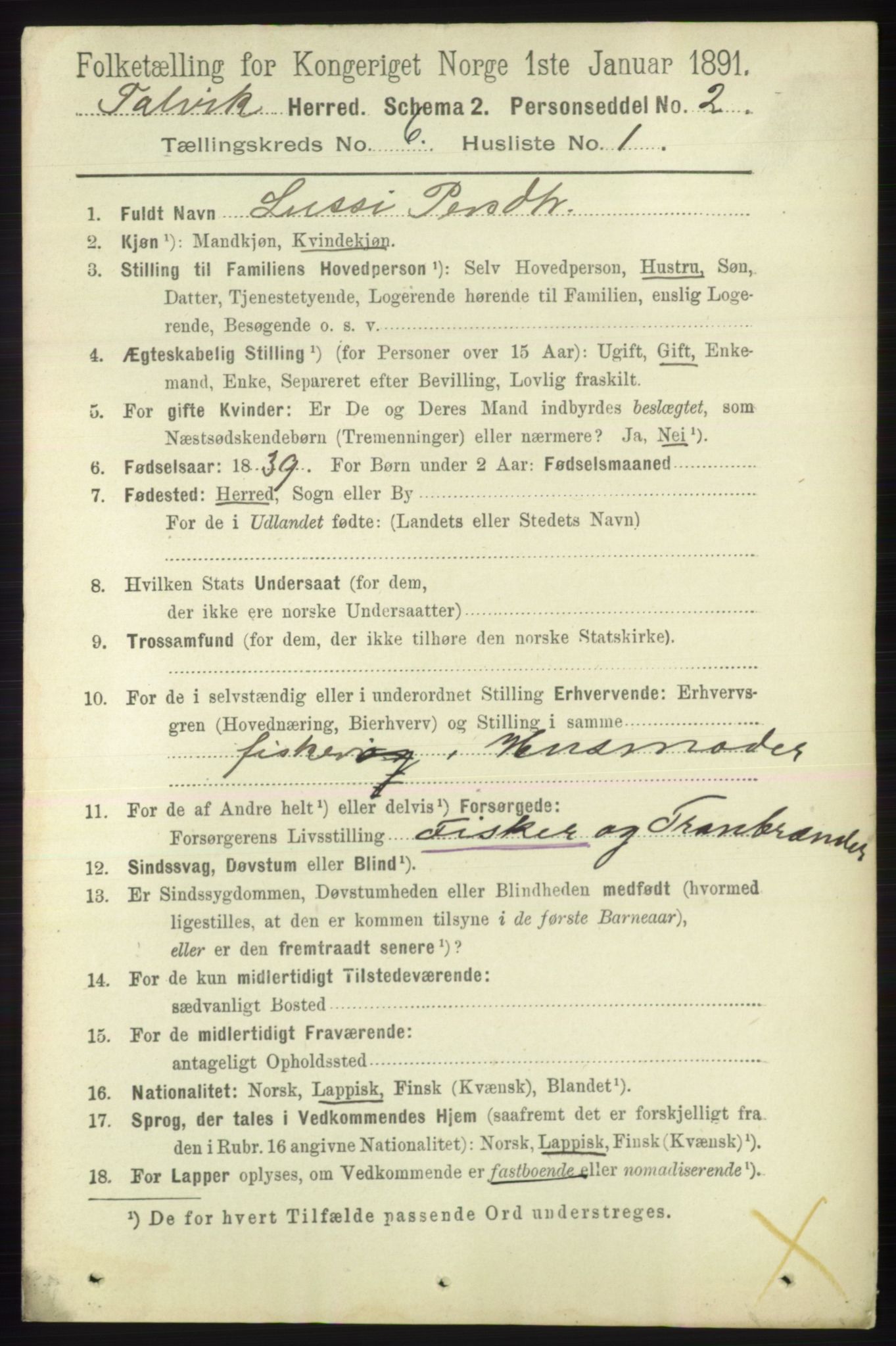 RA, 1891 census for 2013 Talvik, 1891, p. 1616