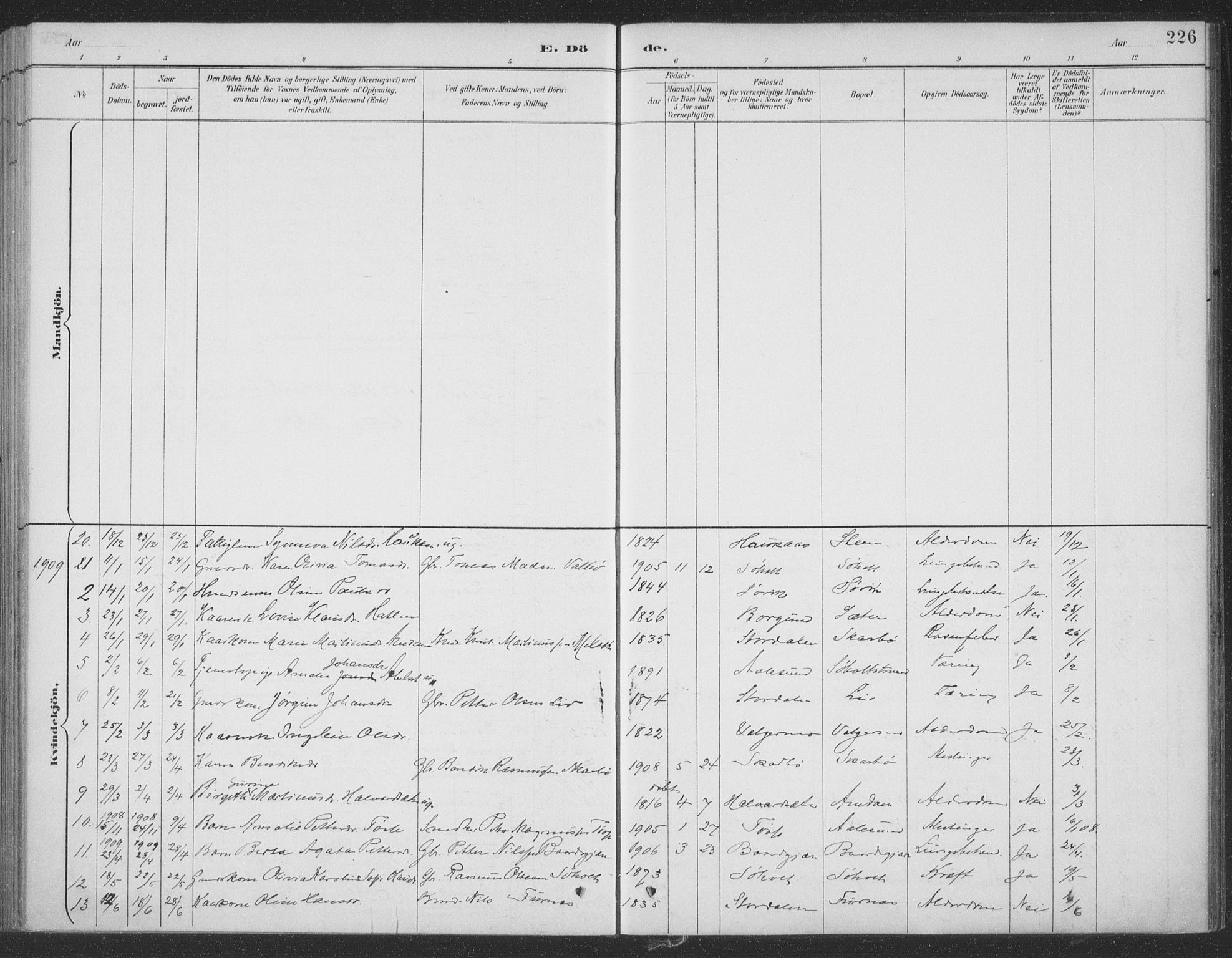 Ministerialprotokoller, klokkerbøker og fødselsregistre - Møre og Romsdal, SAT/A-1454/522/L0316: Parish register (official) no. 522A11, 1890-1911, p. 226