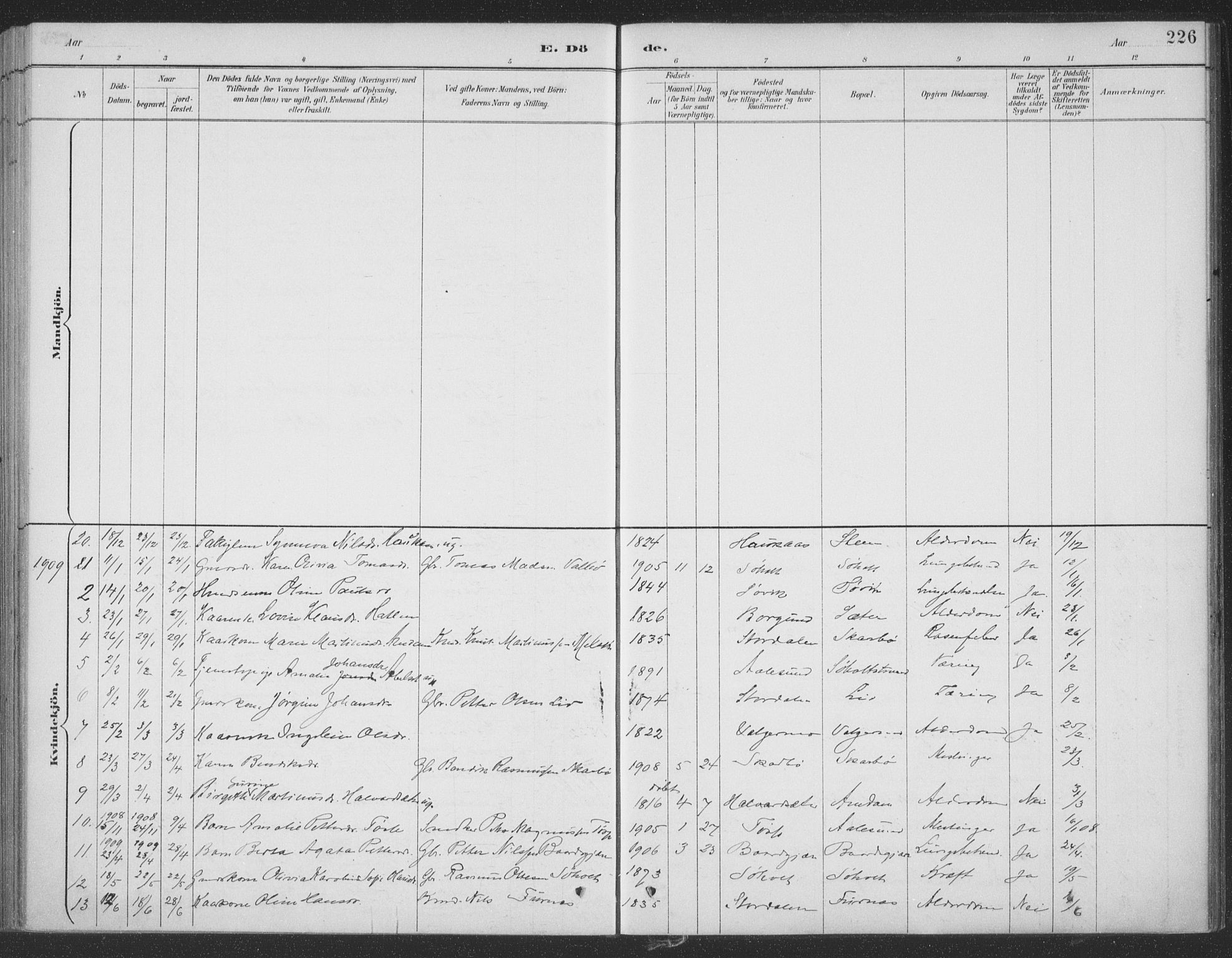 Ministerialprotokoller, klokkerbøker og fødselsregistre - Møre og Romsdal, AV/SAT-A-1454/522/L0316: Parish register (official) no. 522A11, 1890-1911, p. 226