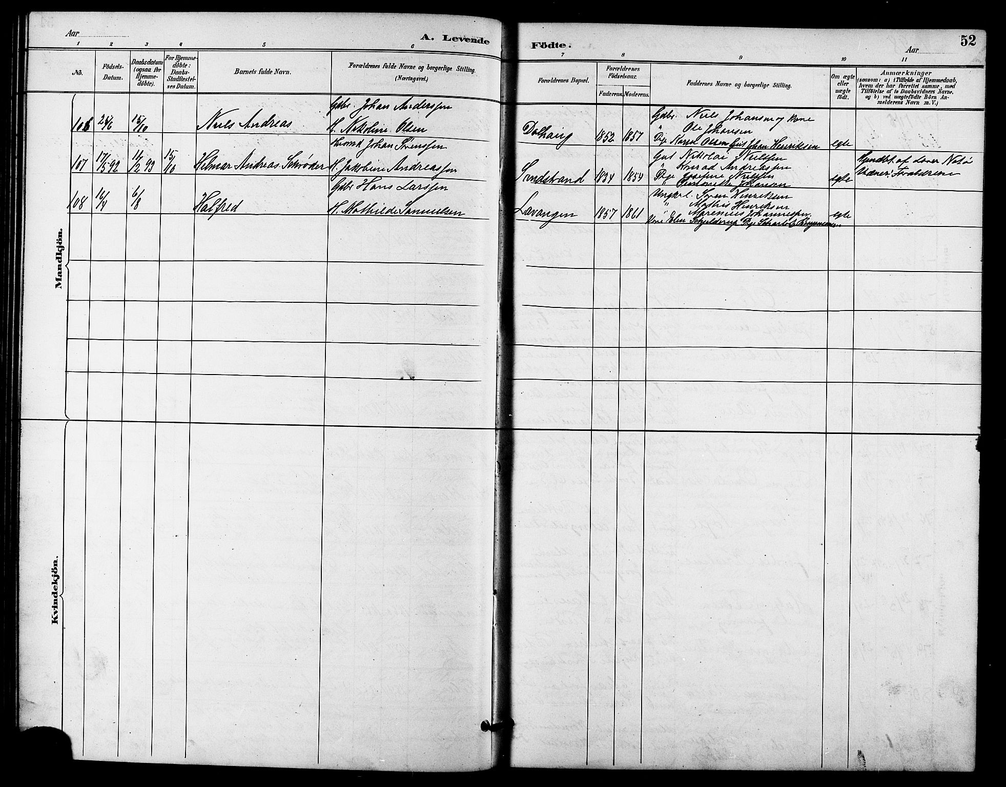Trondenes sokneprestkontor, SATØ/S-1319/H/Hb/L0011klokker: Parish register (copy) no. 11, 1891-1906, p. 52
