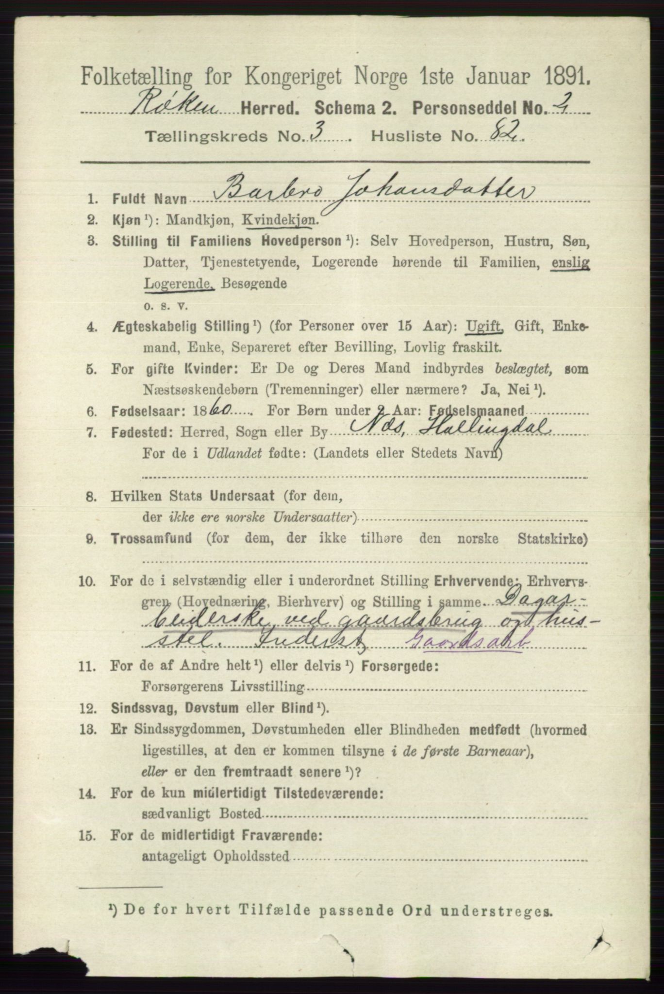 RA, 1891 census for 0627 Røyken, 1891, p. 1728